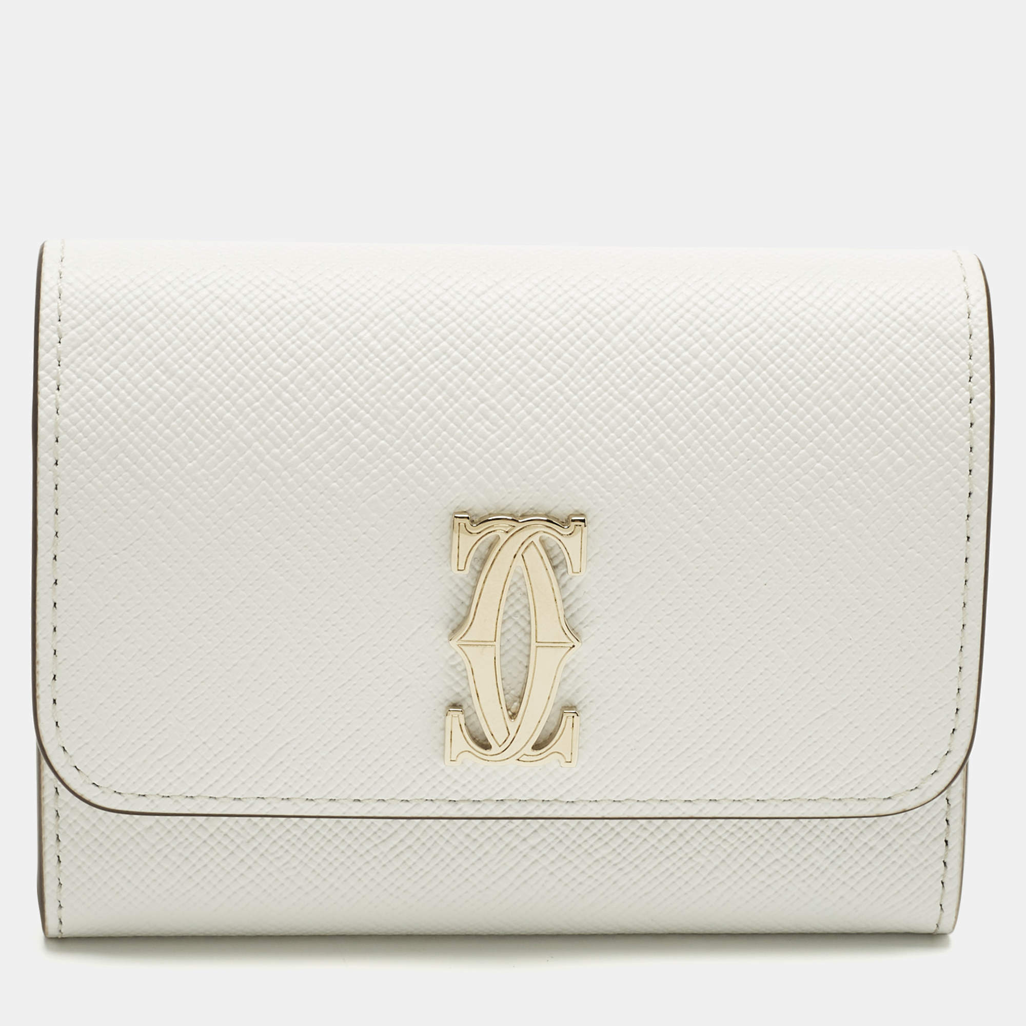 مملوكة مسبقًا Cartier Double C De Cartier White Leather Card Case