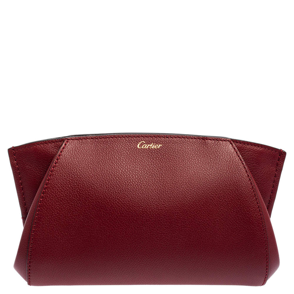 Pre Owned Cartier Red Leather C De Cartier Clutch