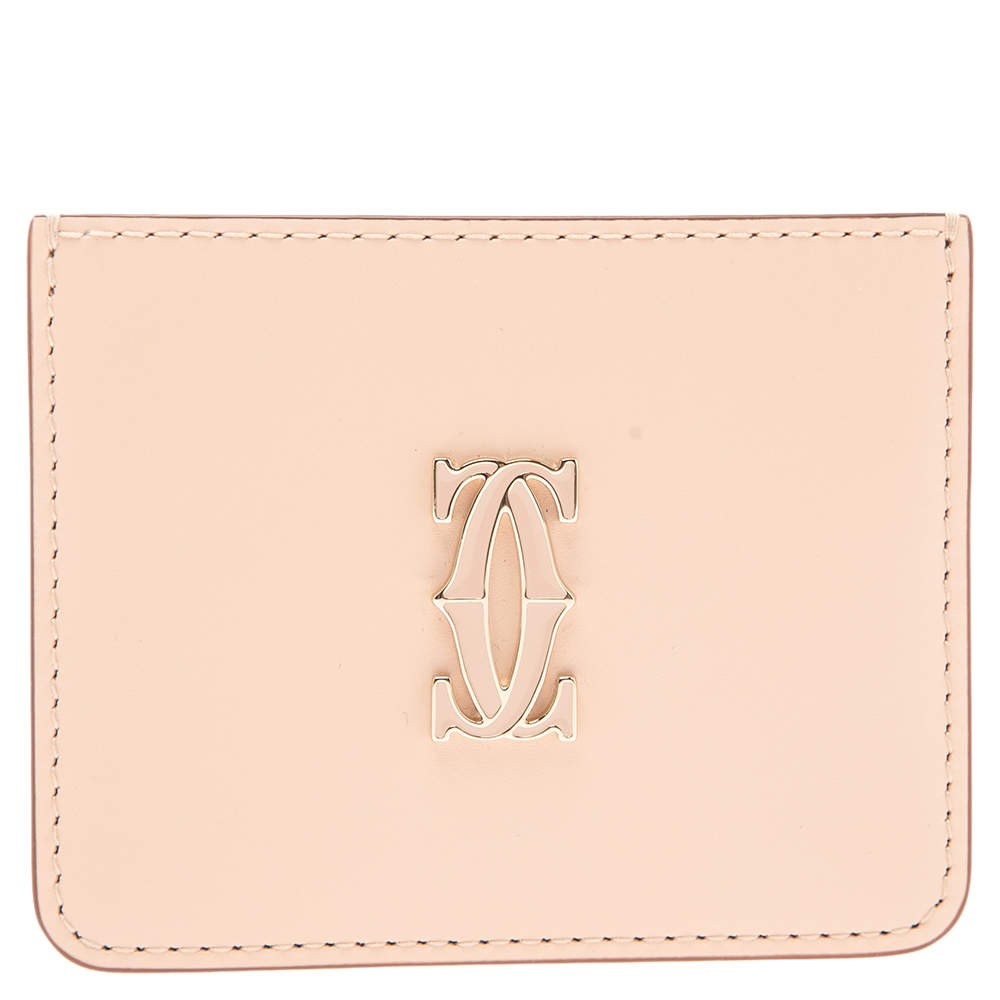 Pre Owned Cartier Beige Leather Double C De Cartier Card Holder