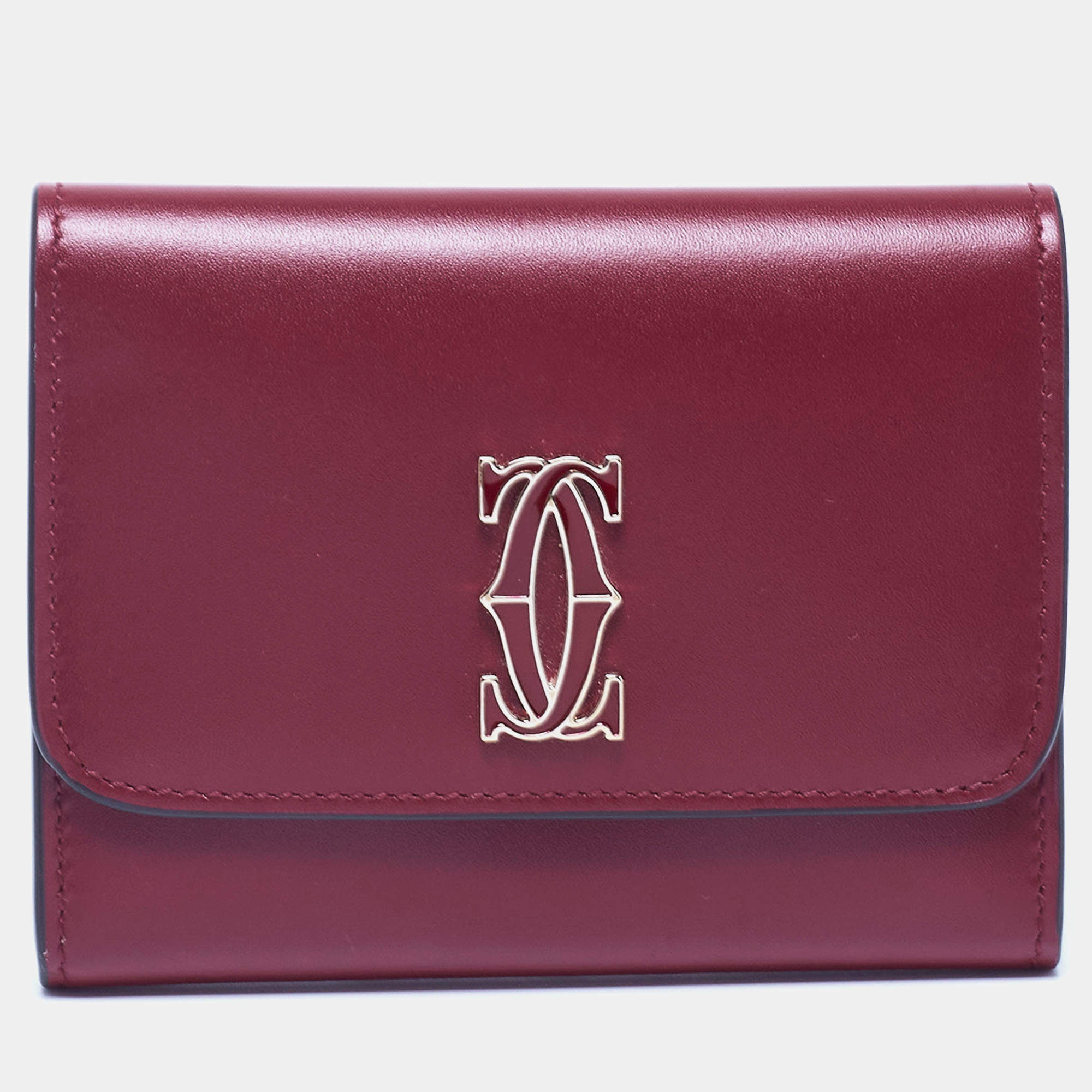 Pre Owned Cartier Burgundy Leather Double C de Cartier Mini Wallet