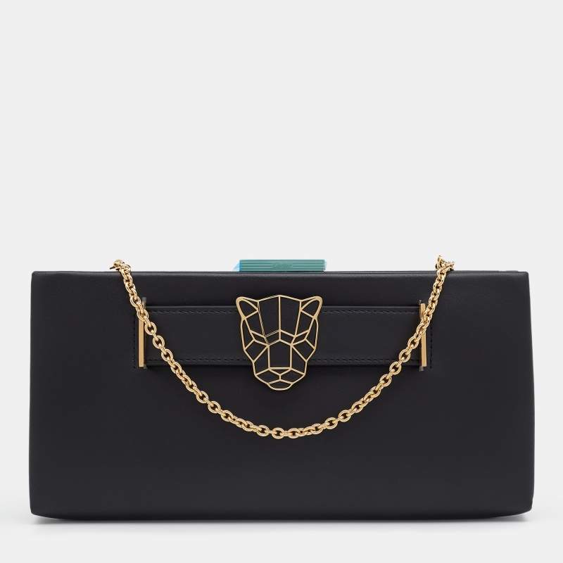 Cartier Black Leather Panthere De Cartier Chain Clutch