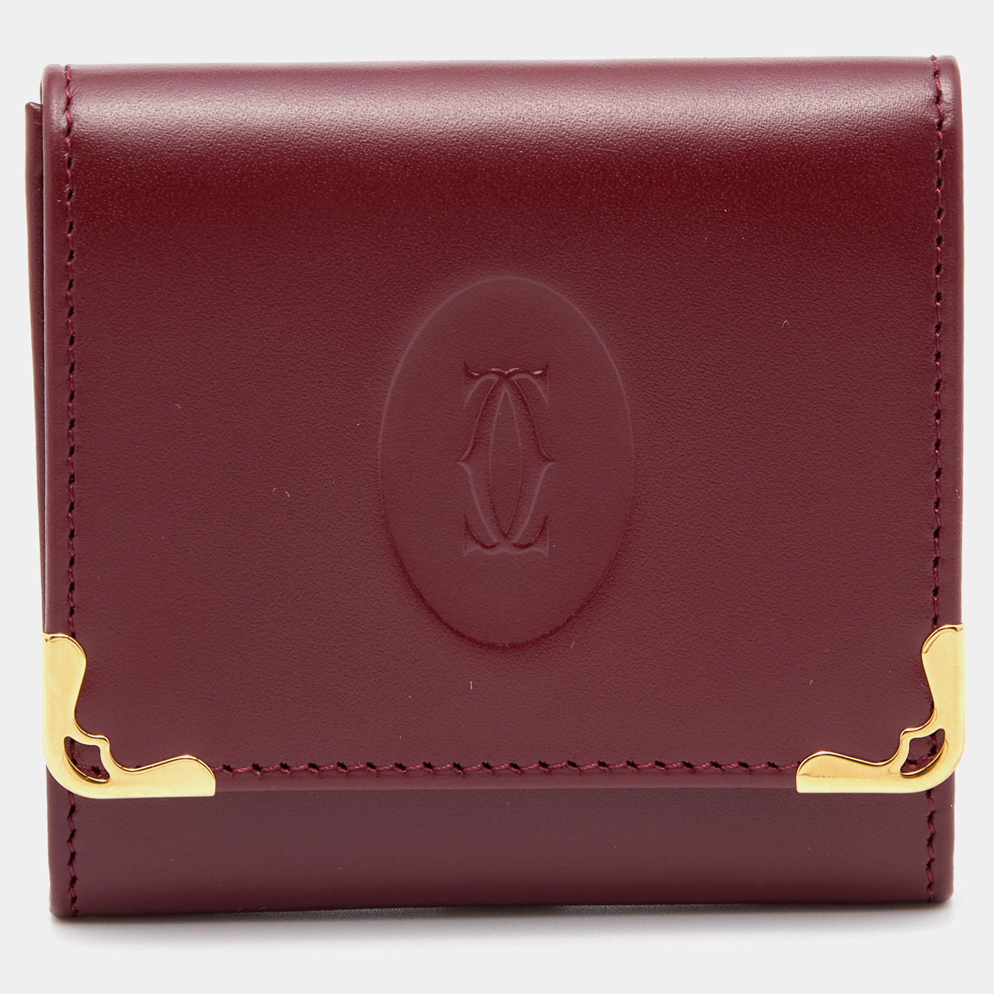 مملوكة مسبقًا Cartier Burgundy Leather Must De Cartier Square Coin Purse