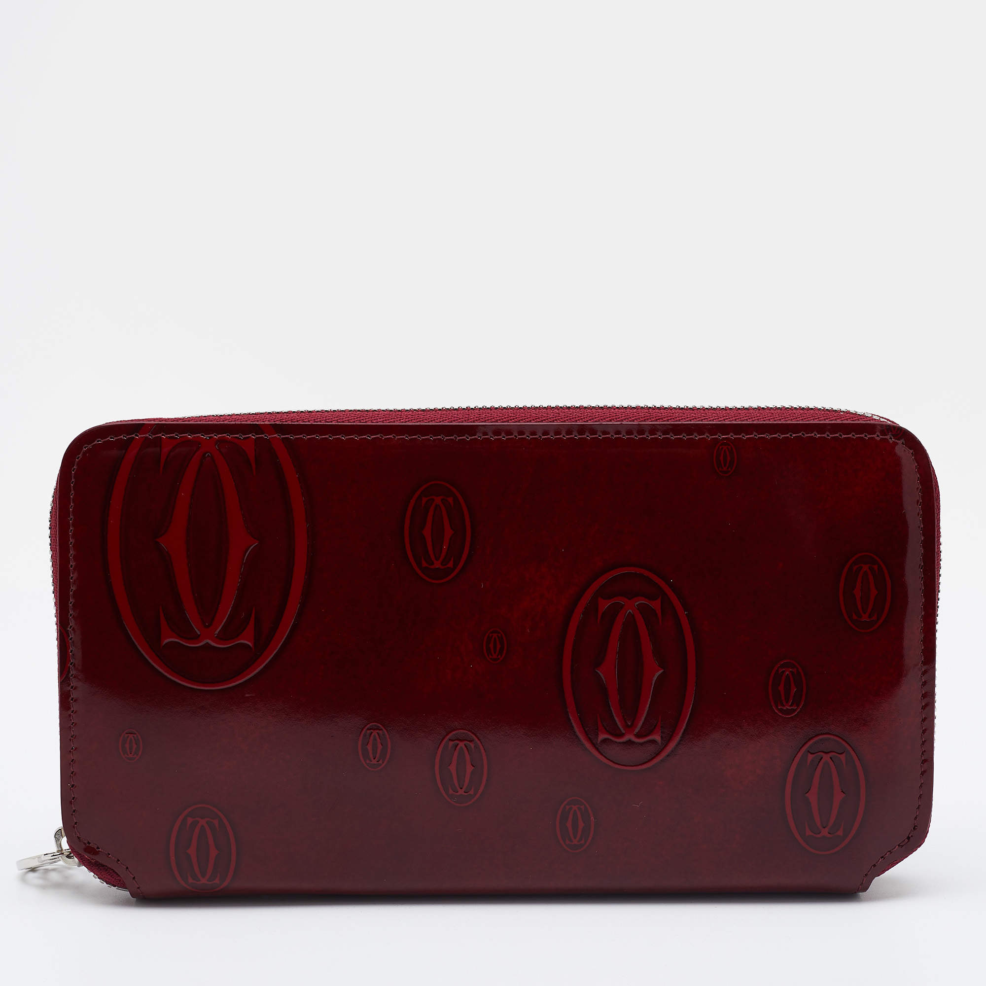 Pre Owned Cartier Red Glossy Leather Happy Birthday Zip Around Wallet