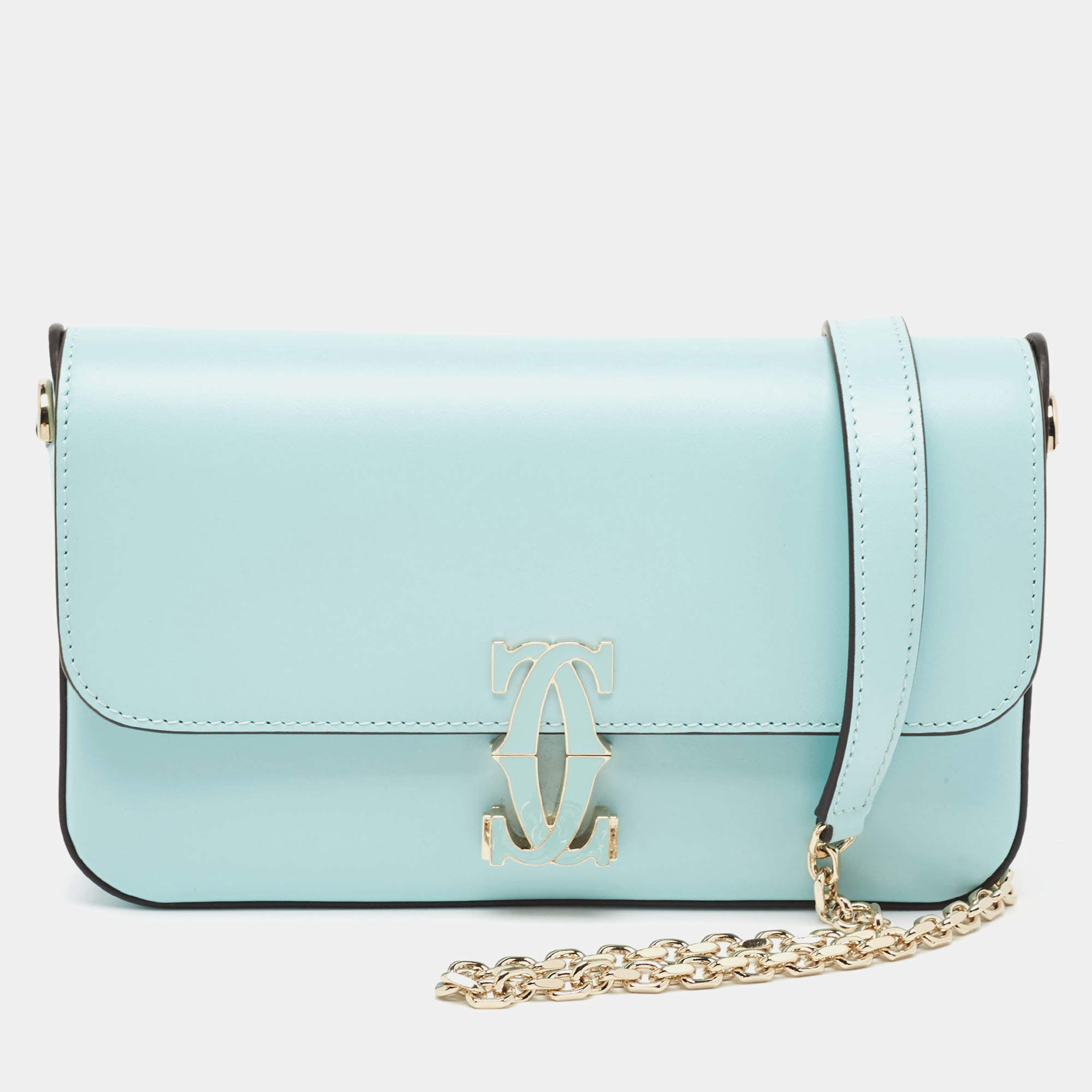 Pre Owned Cartier Baby Blue Leather Mini C De Cartier Chain Bag