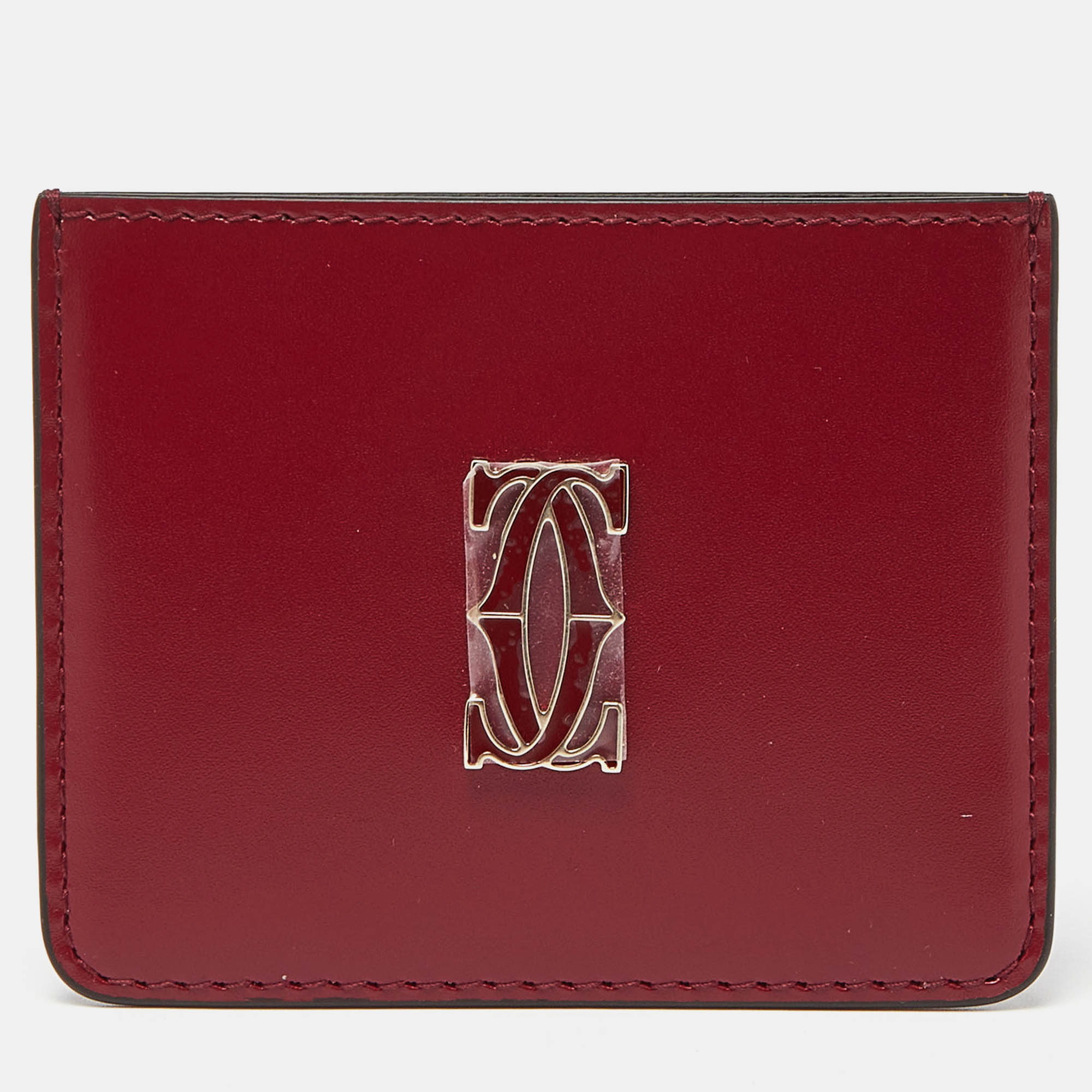 Cartier Red Leather Double C De Cartier Card Holder 