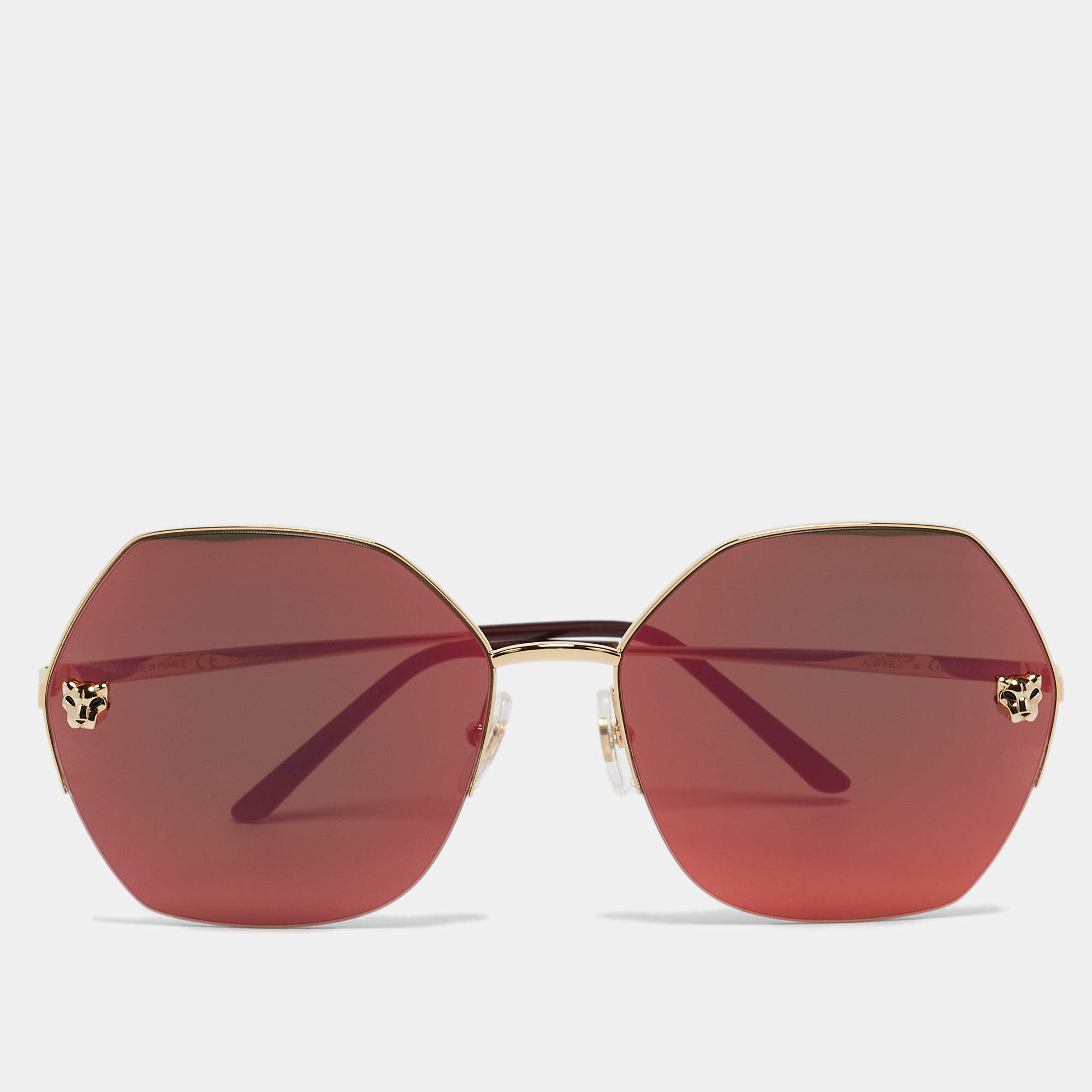 Cartier Gold Mirrored CT0332S Panthere Geometric Sunglasses