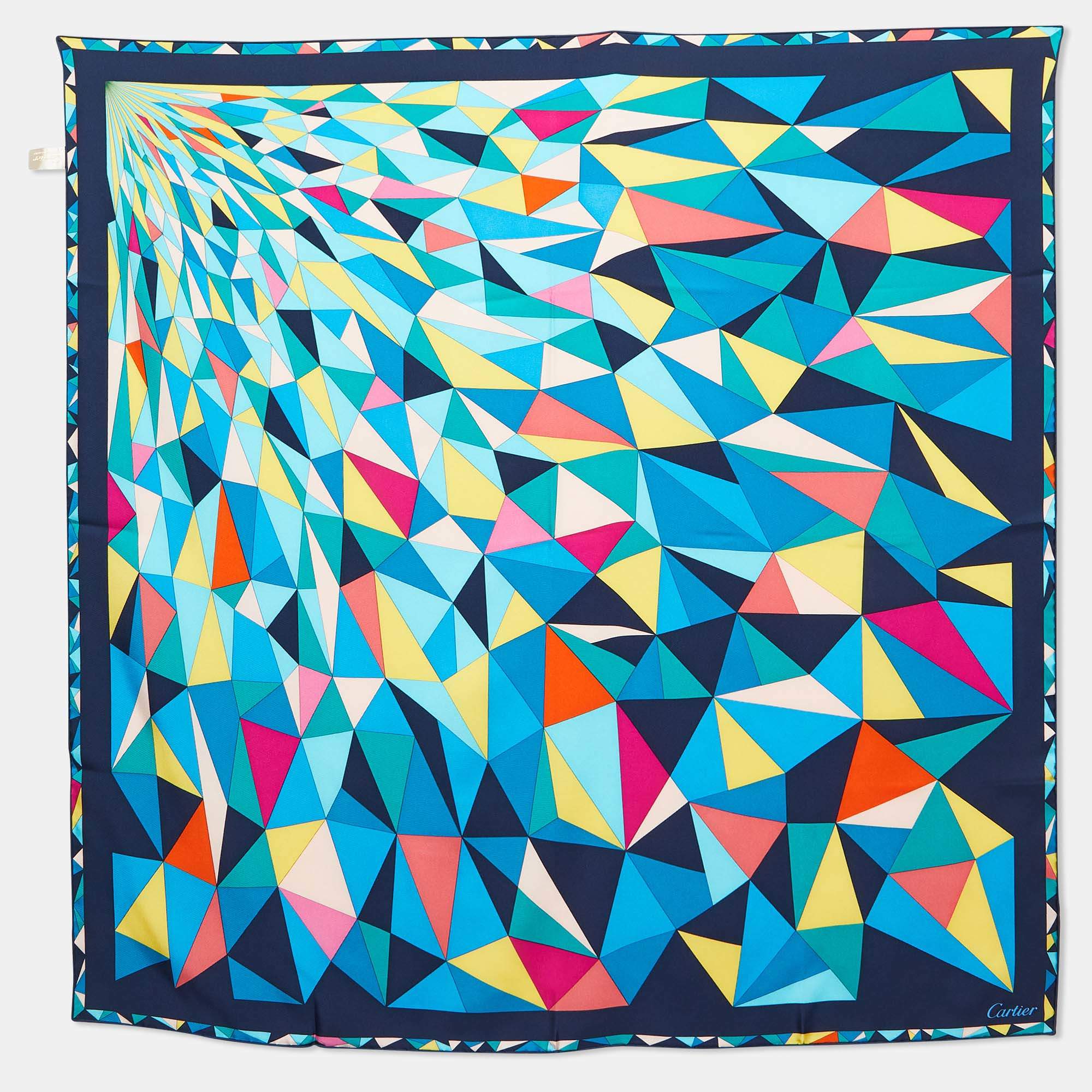 Cartier Multicolor Geometric Print Silk Square Scarf