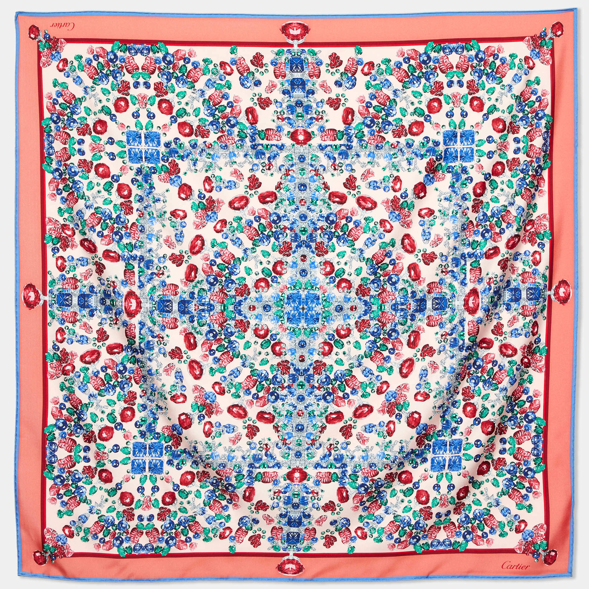 Pre Owned Cartier Pink/Blue Tutti Frutti Print Silk Scarf