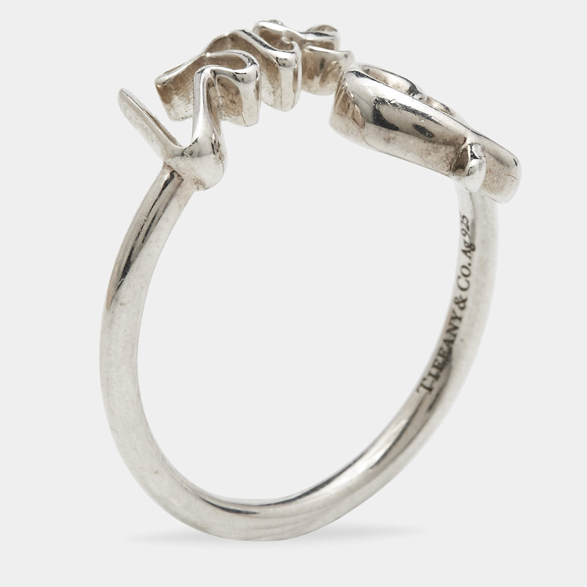 Pre Owned Tiffany & Co. Paloma Picasso Loving Heart Sterling Silver Ring Size 49