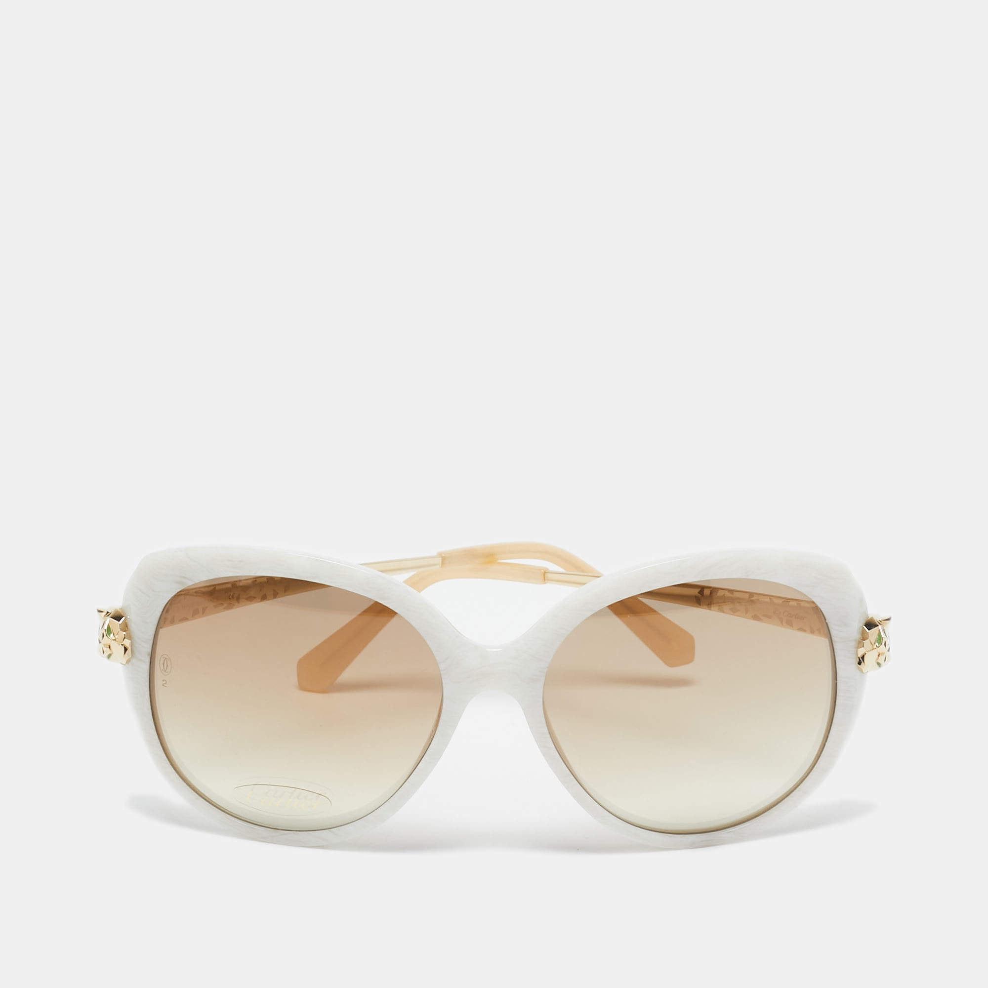 Pre Owned Cartier White Marble/Brown Gradient D00A431 Panthere Cat Eye Sunglasses