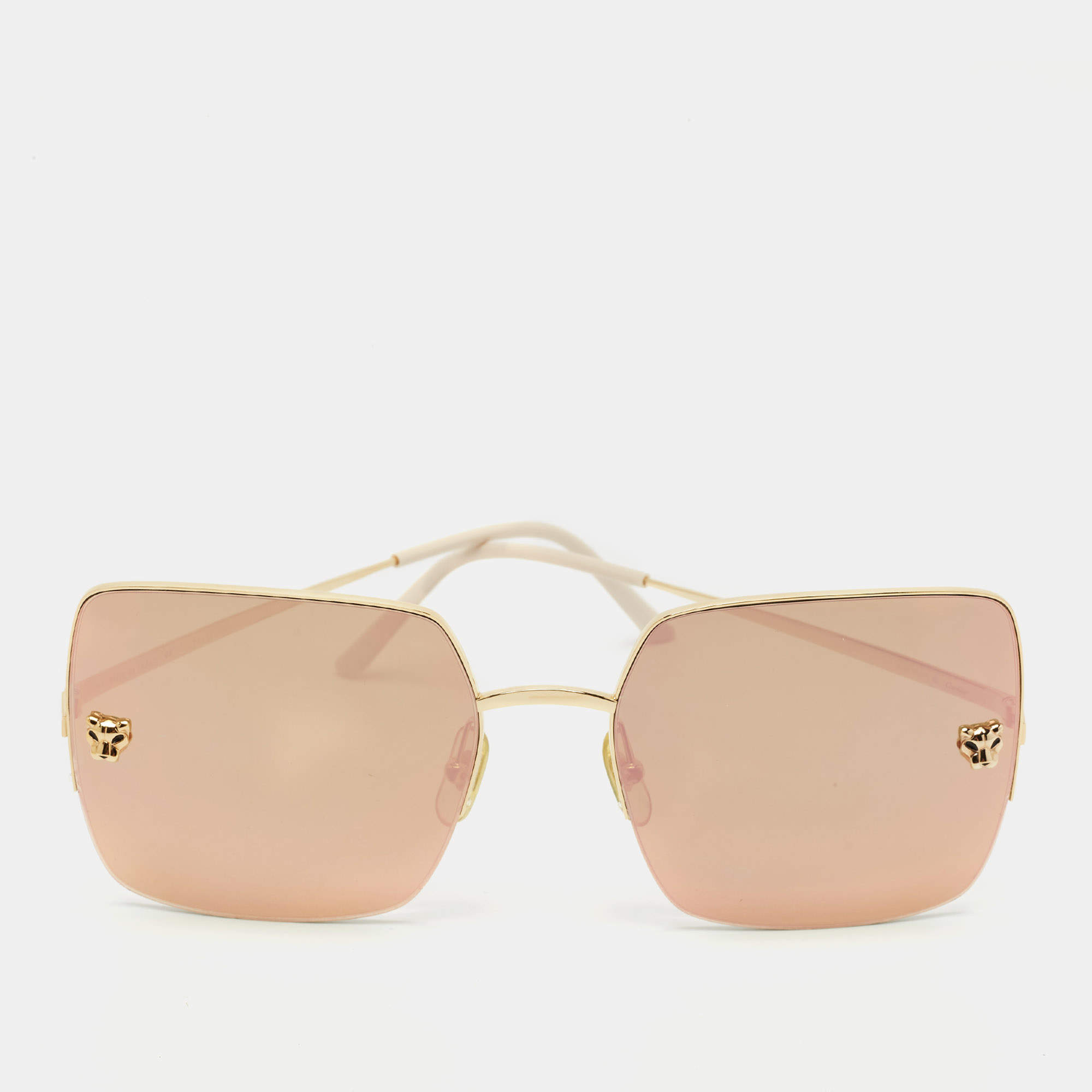 Cartier Gold Mirrored CT0121S Panthere De Cartier Square Sunglasses