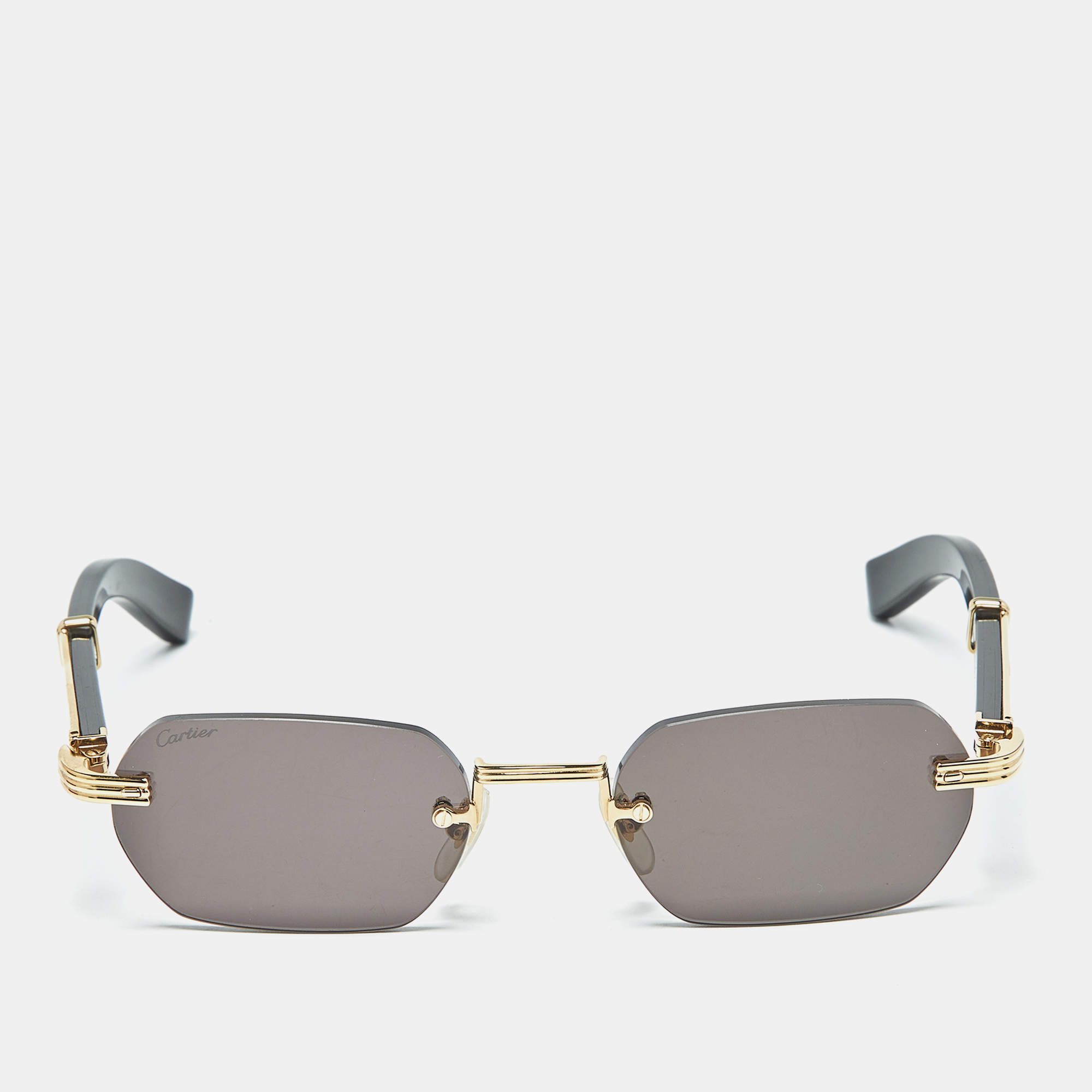 Pre Owned Cartier Black/Gold Tone CT0362S Premier de Cartier Rectangle Sunglasses