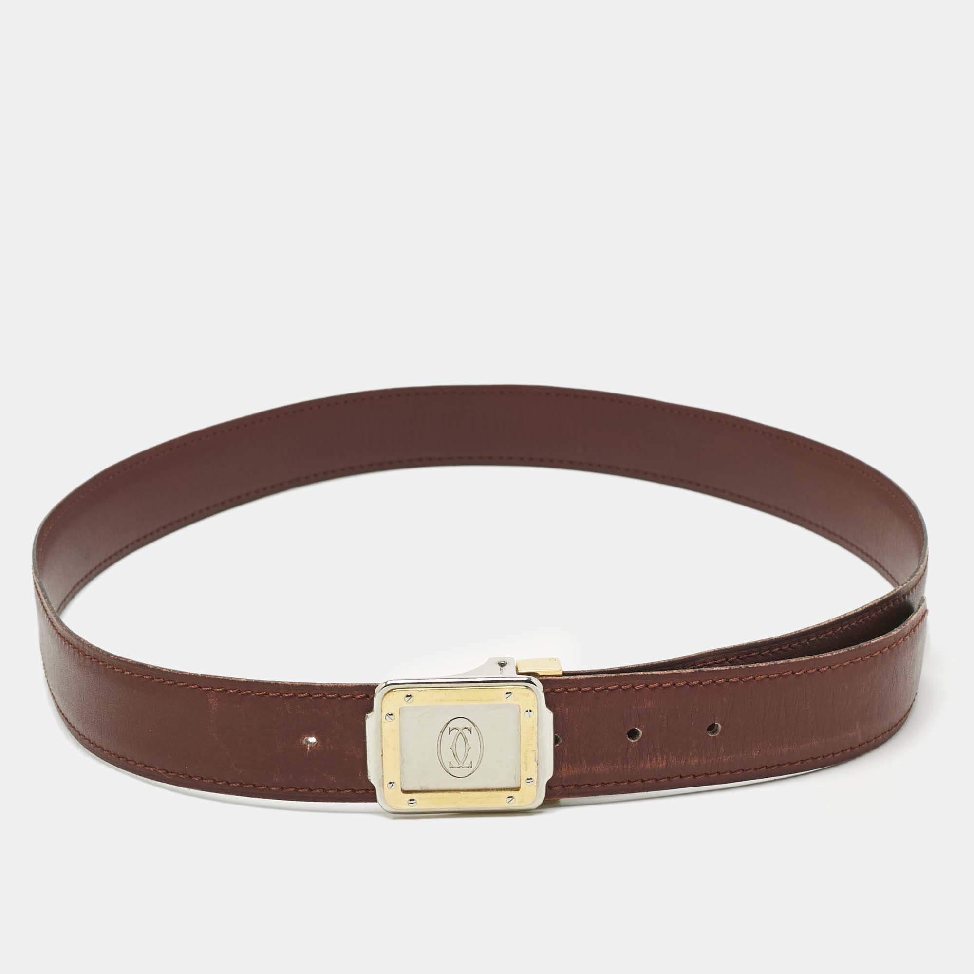 Pre Owned Cartier Burgundy Leather Must de Cartier Buckle Belt