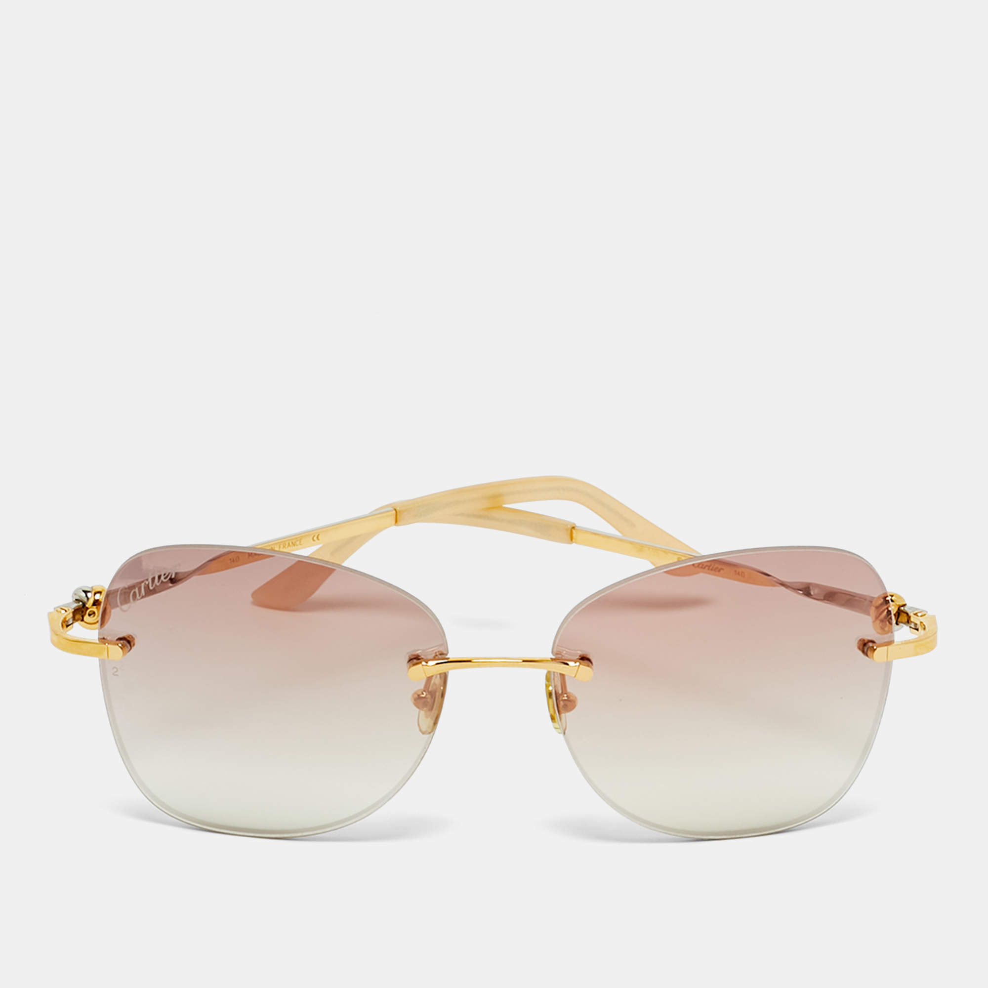 Pre Owned Cartier Brown Gradient Rimless Butterfly Sunglasses