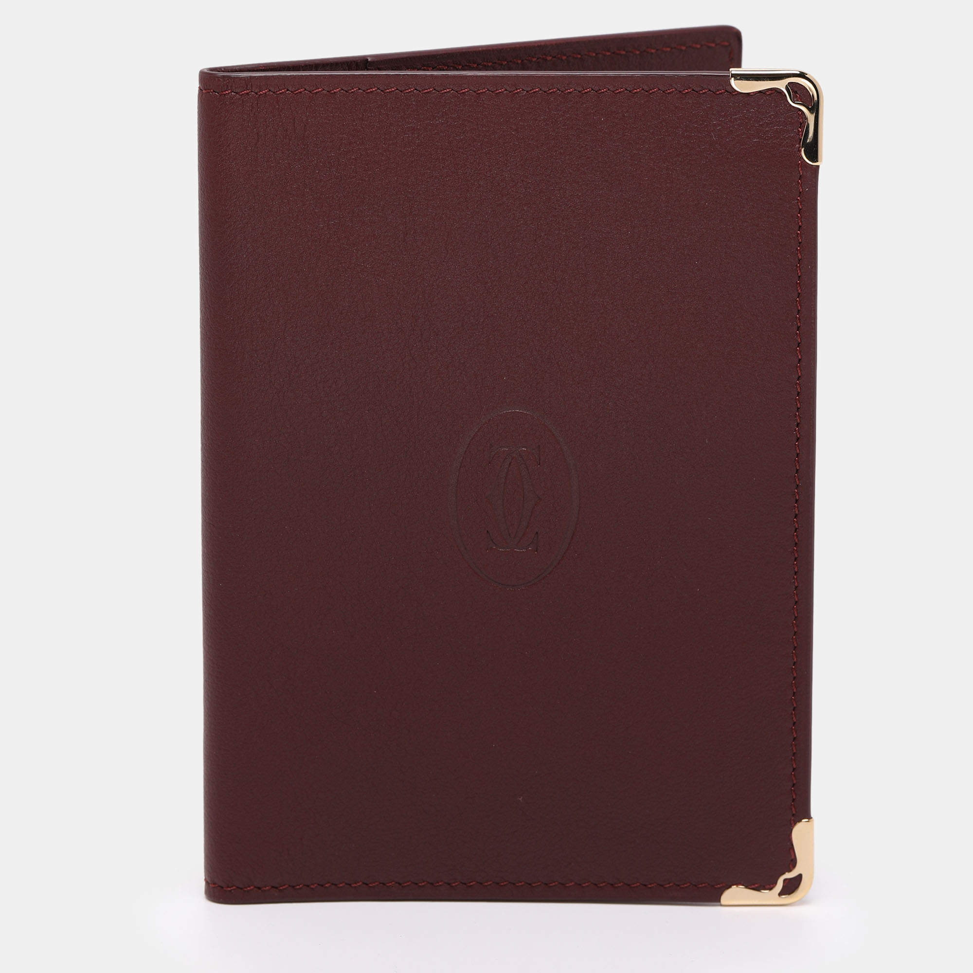 Pre Owned Cartier Burgundy Leather Must de Cartier Passport Holder