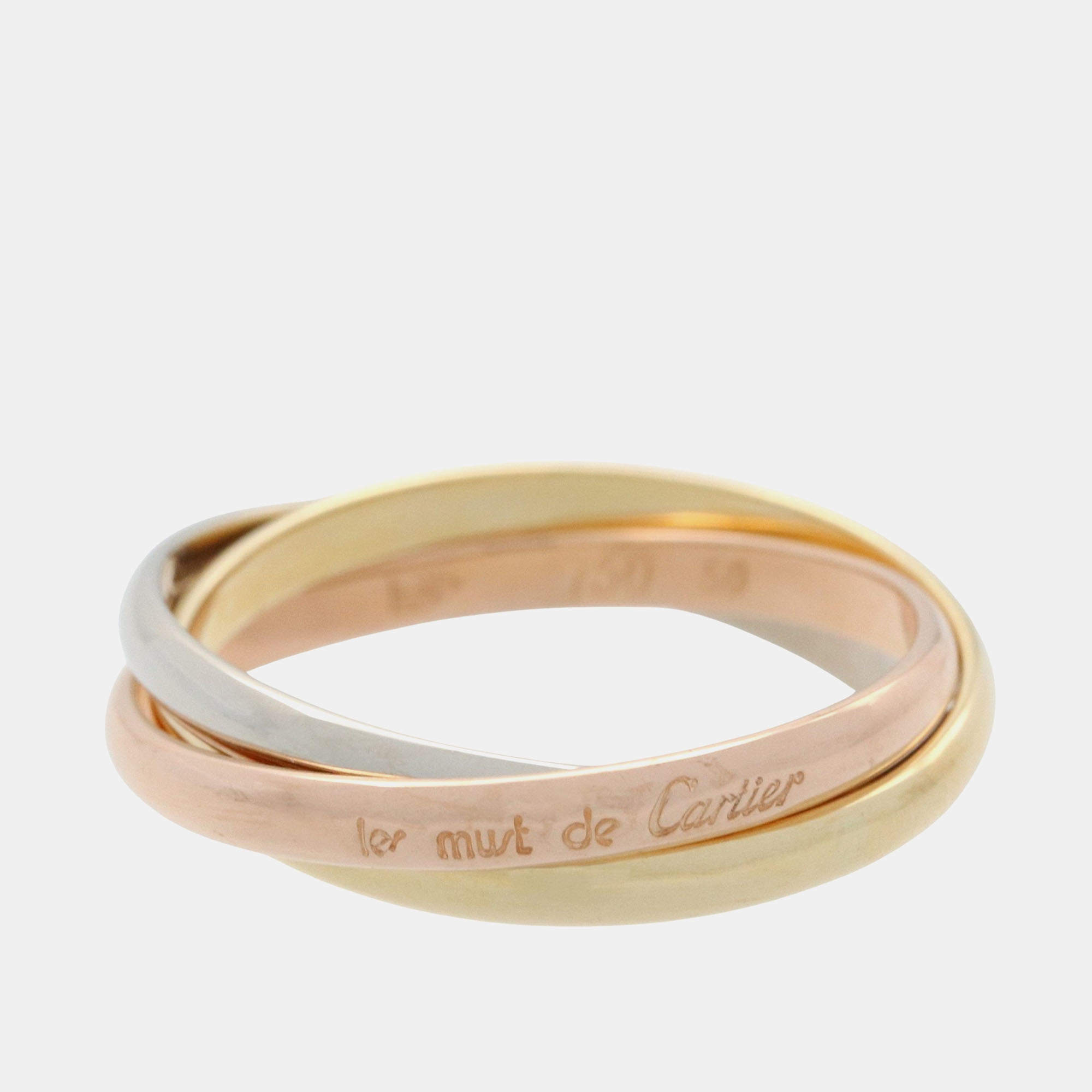 Pre Owned Cartier Trinity 18K Yellow, Rose and White Gold Band Ring EU 50