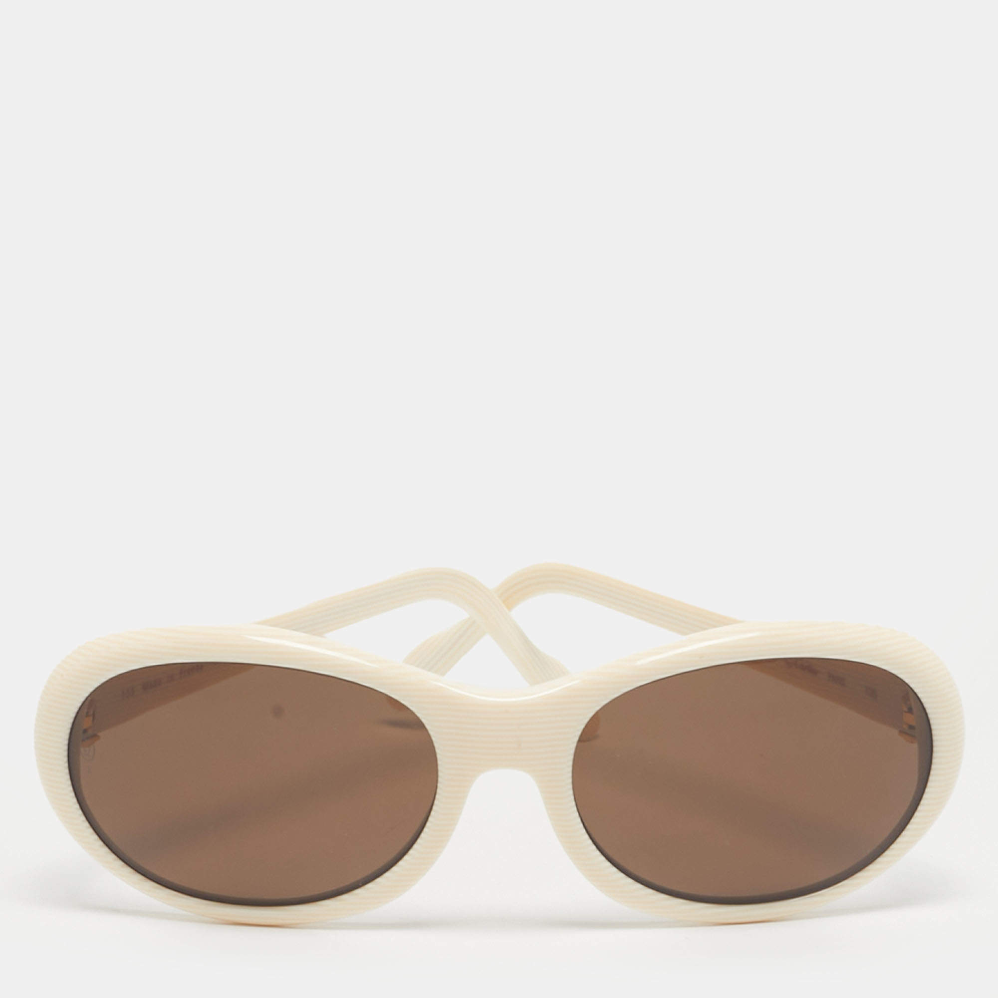 Pre Owned Cartier Ivory/Brown Frame Oval Sunglasses