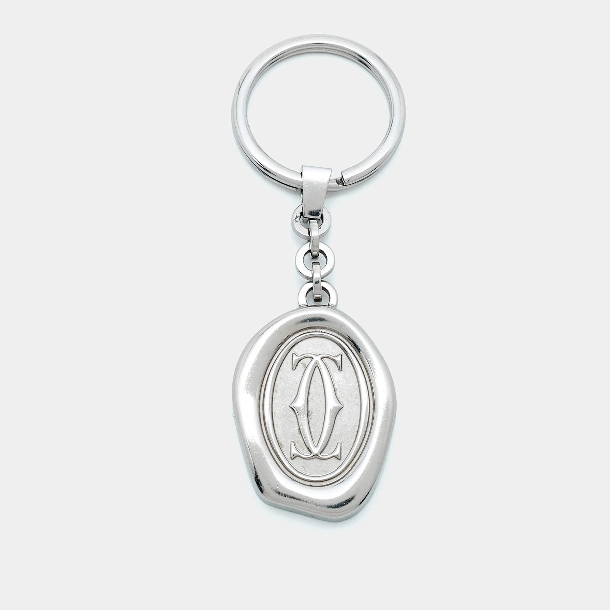 مملوكة مسبقًا Cartier Double C Motif Wax Seal Stainless Steel Key Chain