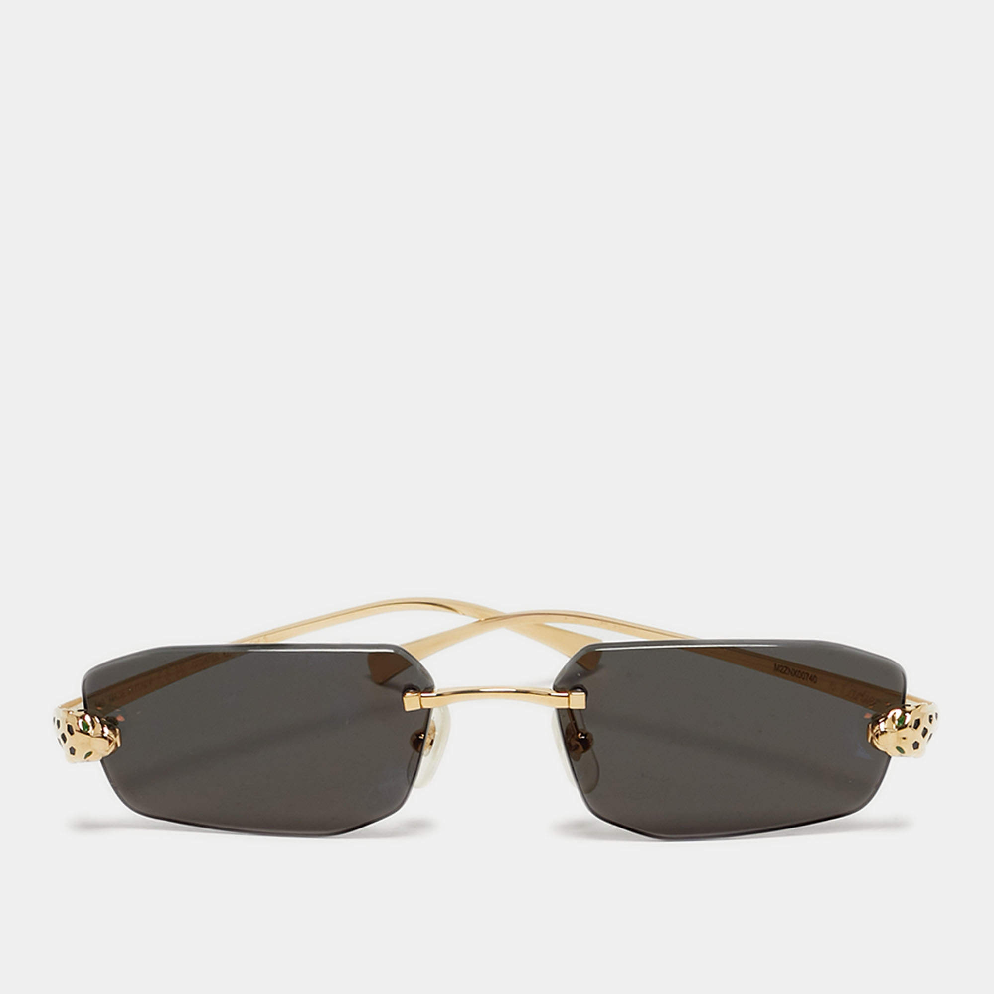 مملوكة مسبقًا Cartier Black/Gold Tone Panthere De Cartier Rectangle Sunglasses