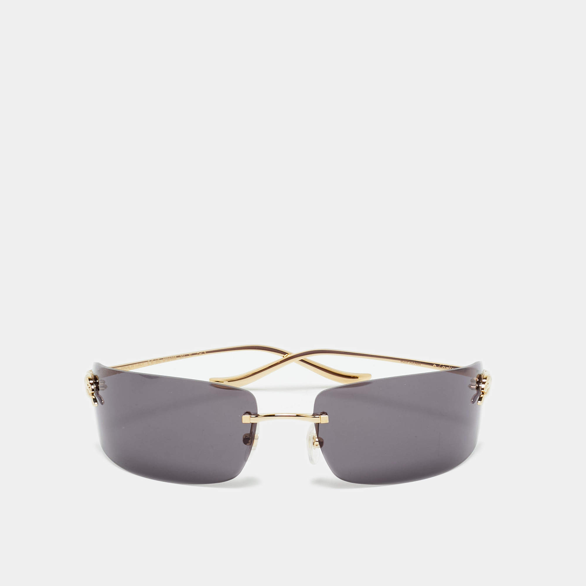 Pre Owned Cartier Black/Gold Tone CT0503S Panthere De Cartier Rectangle Sunglasses