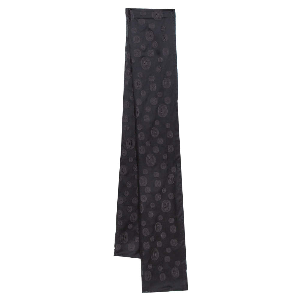 Pre Owned Cartier Black Logo Monogram Silk Jacquard Stole