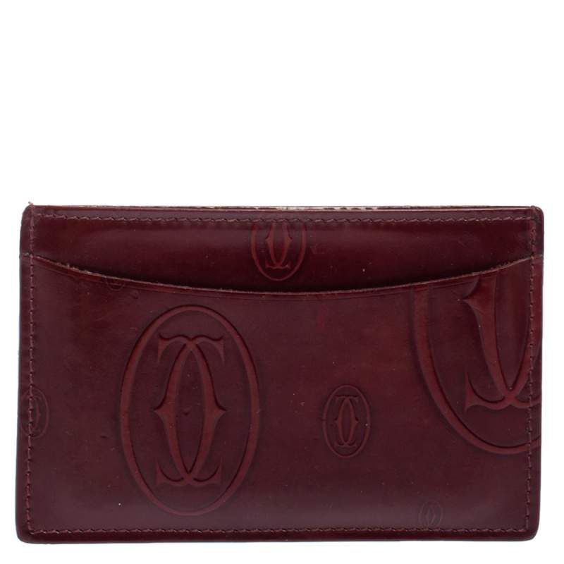 Pre Owned Cartier Red Glazed Leather Happy Birthday Single Card Holder
