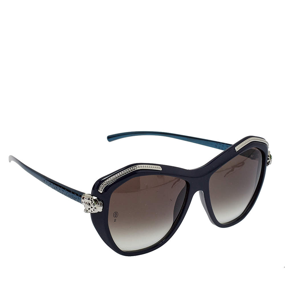 مملوكة مسبقًا Cartier Navy Blue/ Dark Grey Gradient Panthere Wild De Cartier Geometric Sunglasses