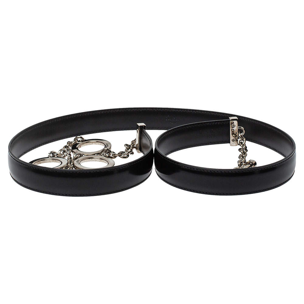 Pre Owned Cartier Black Leather Chain Belt 95CM