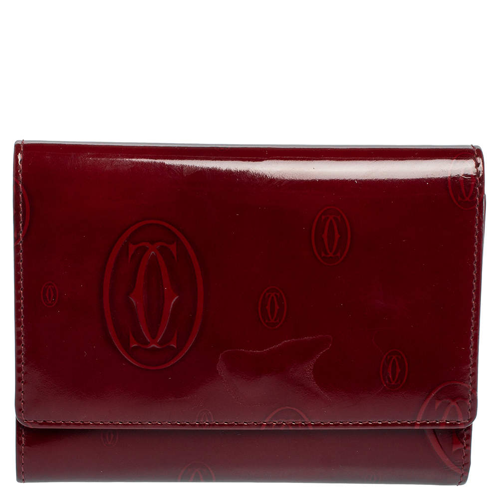 Pre Owned Cartier Burgundy Patent Leather Happy Birthday Passport Holder