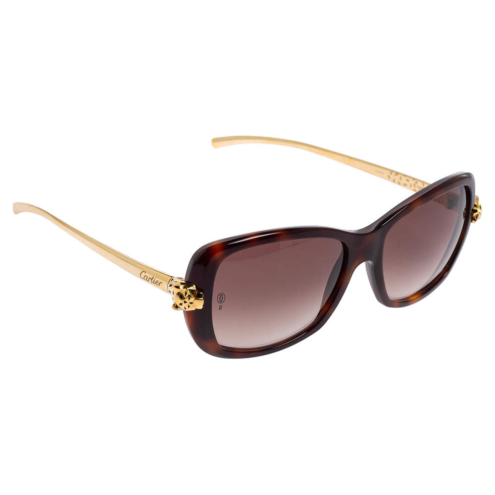 Cartier Brown Acetate Gold Tone Metal Panthere De Cartier Gradient Sunglasses