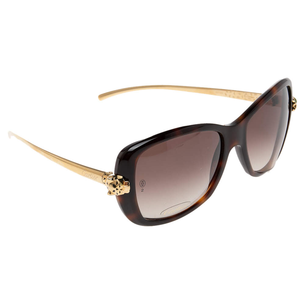 Pre Owned Cartier Brown/Gold Tone Panthere De Cartier Gradient Sunglasses