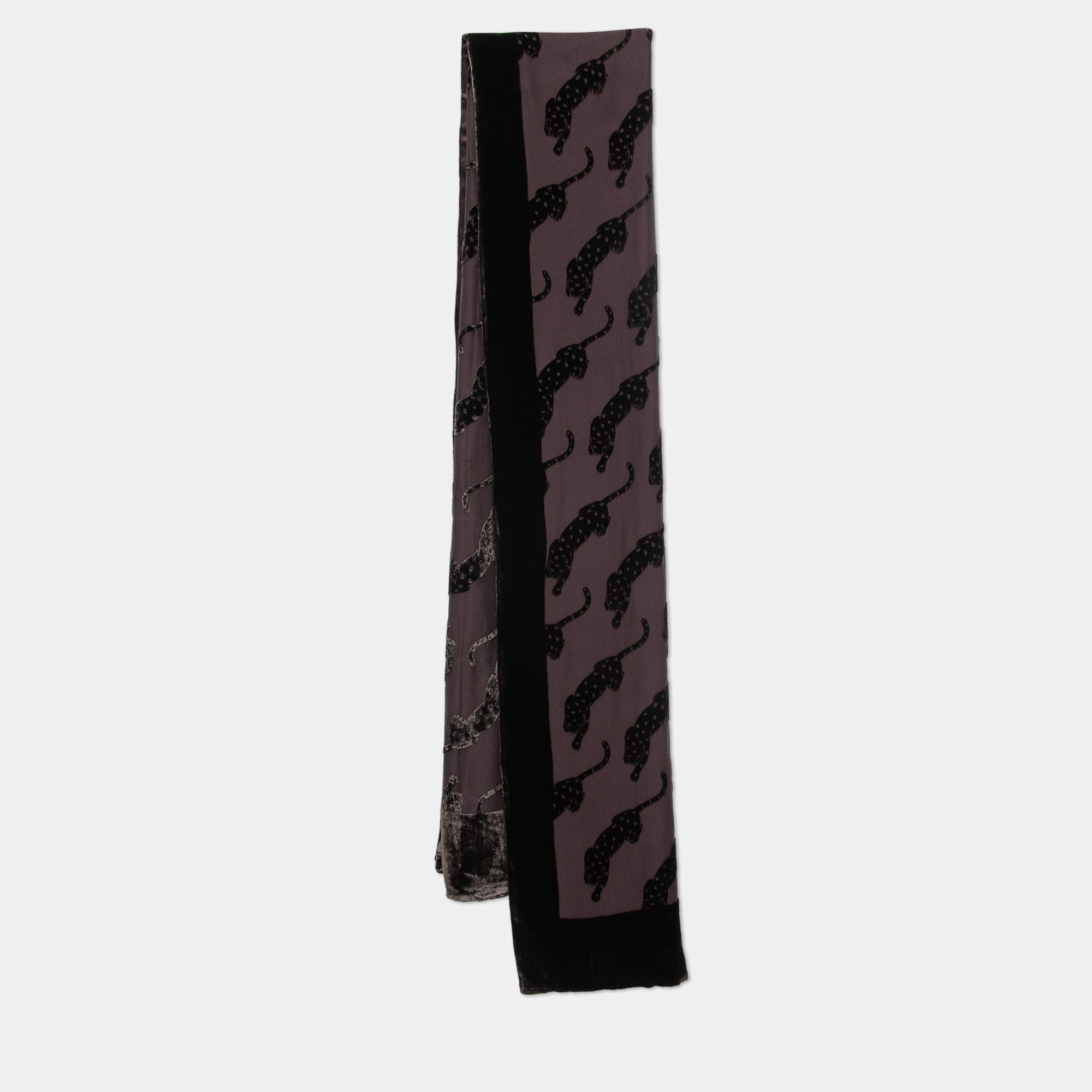 Pre Owned Cartier Brown Devore Panthere Silk Blend Stole 