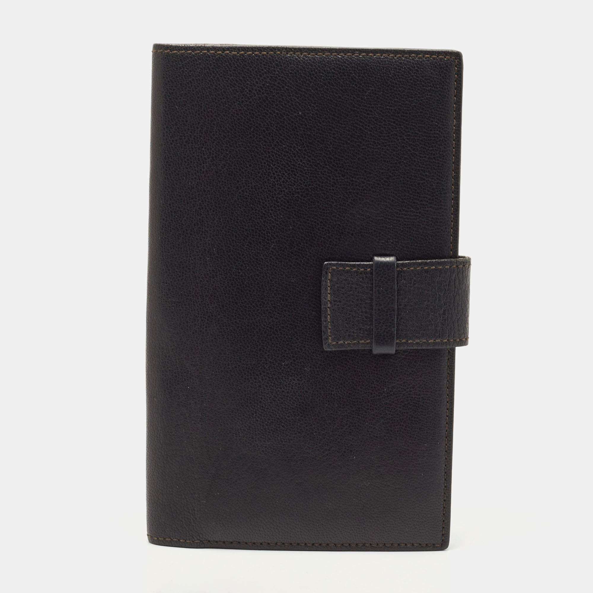 Pre Owned Cartier Dark Brown Leather Flap Passport Holder