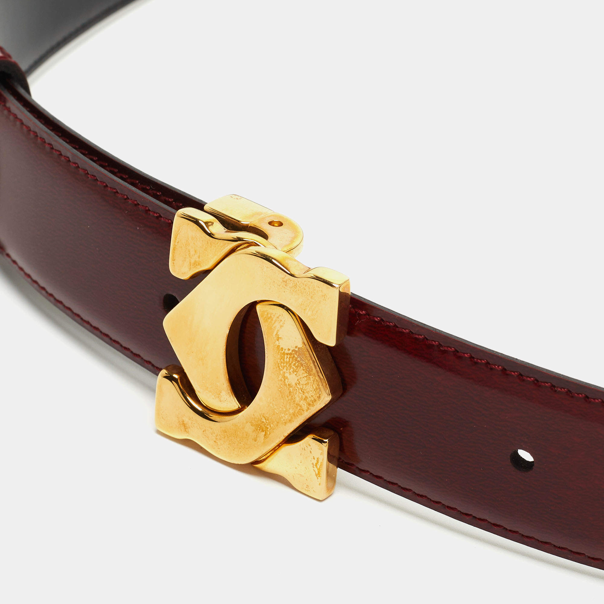 Cartier Burgundy Leather C Decor Buckle Belt Cartier TLC