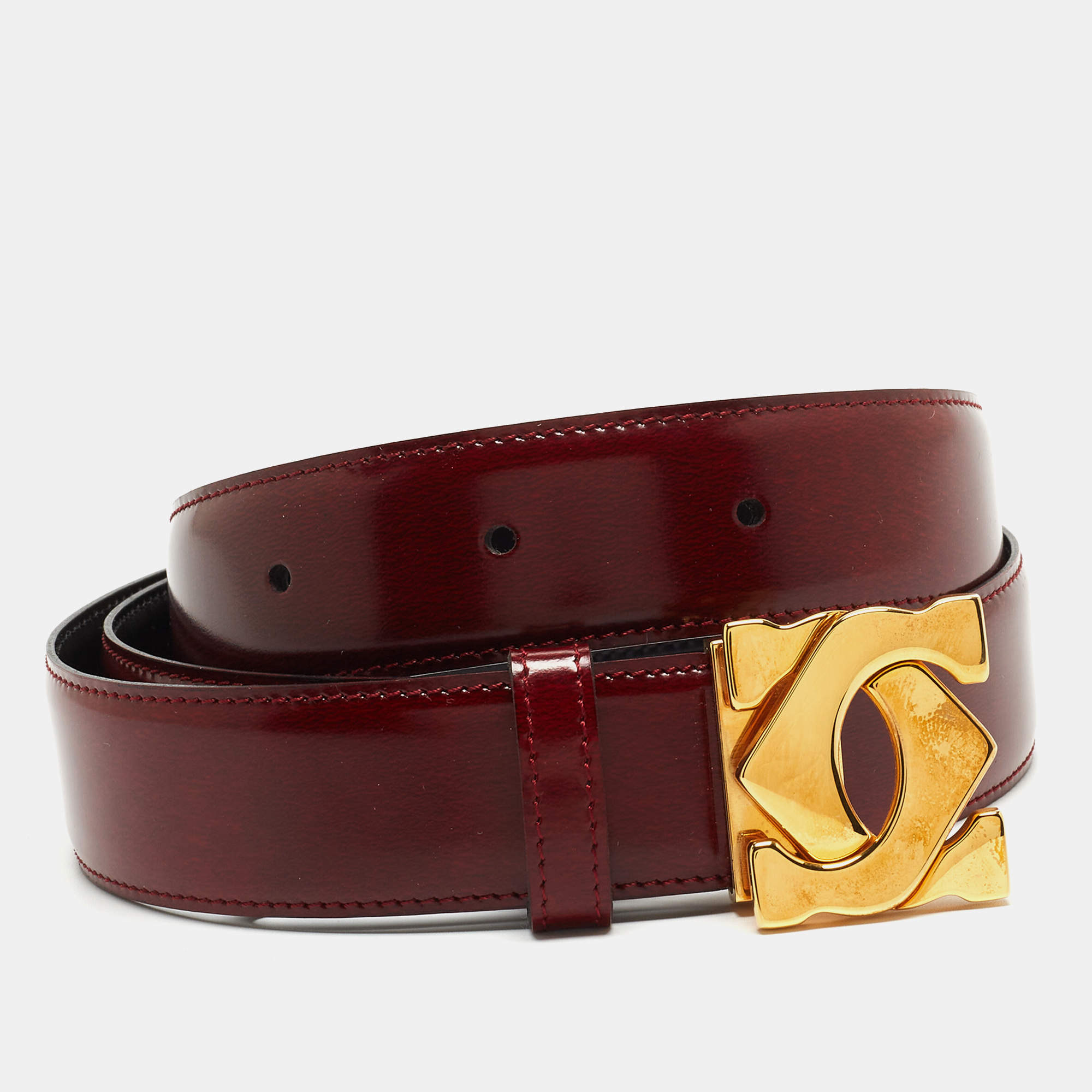 Cartier Burgundy Leather C Decor Buckle Belt 