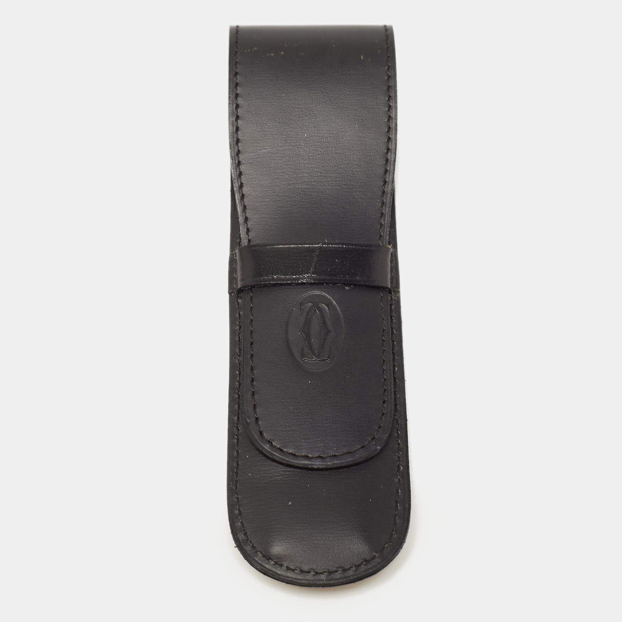 مملوكة مسبقًا Cartier Black Leather Flap Pen Pouch
