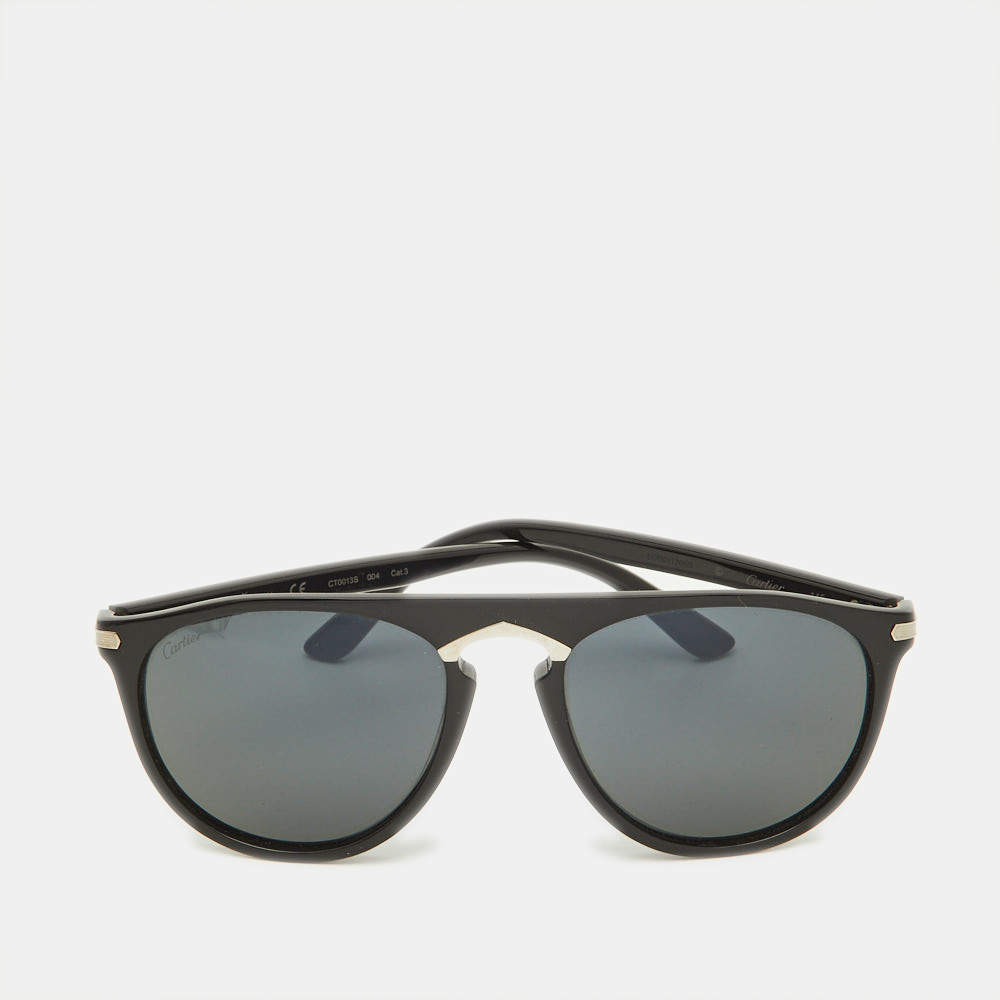 Pre Owned Cartier Black/Black CT0013S Pilot Sunglasses