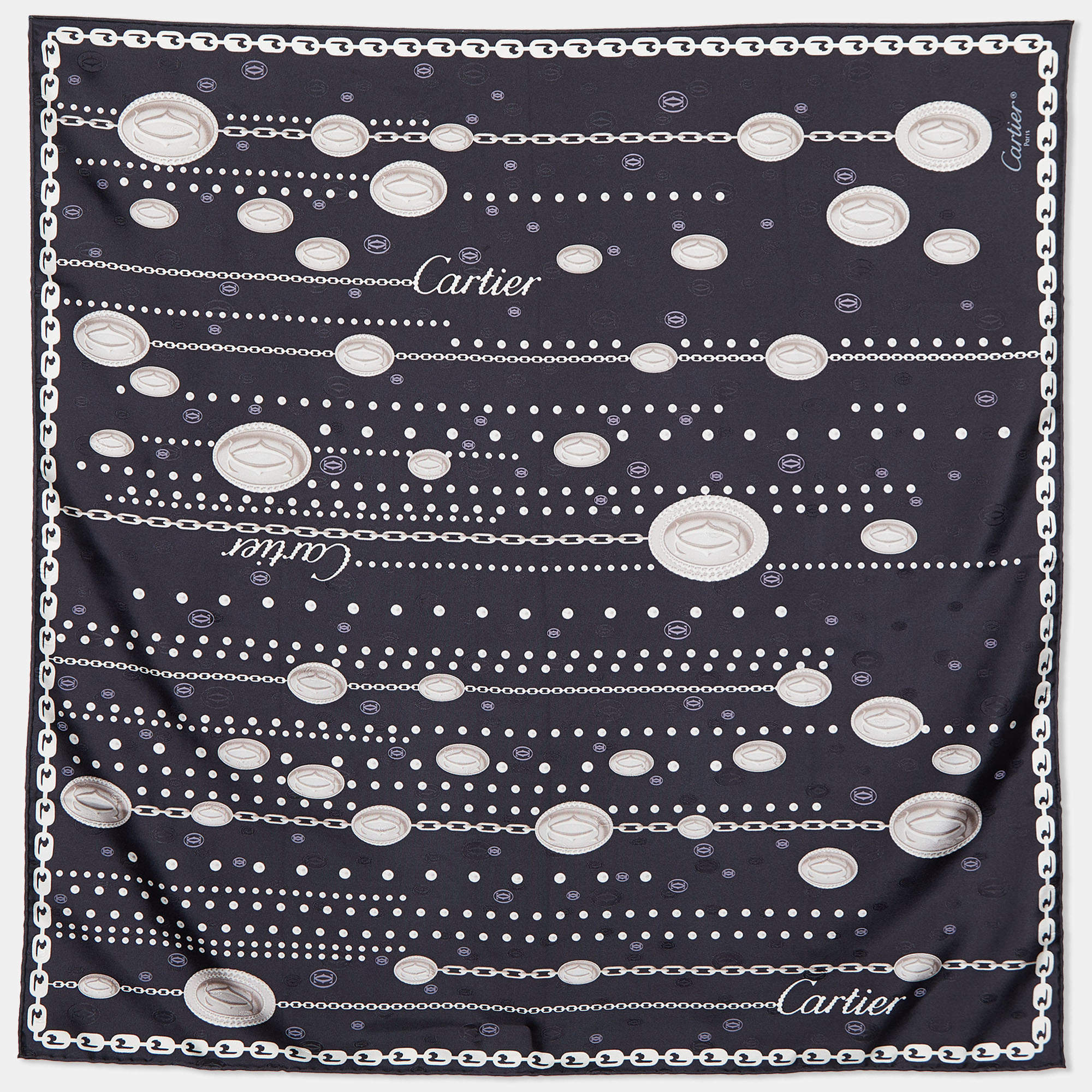 Cartier Black Chain Print Silk Square Scarf