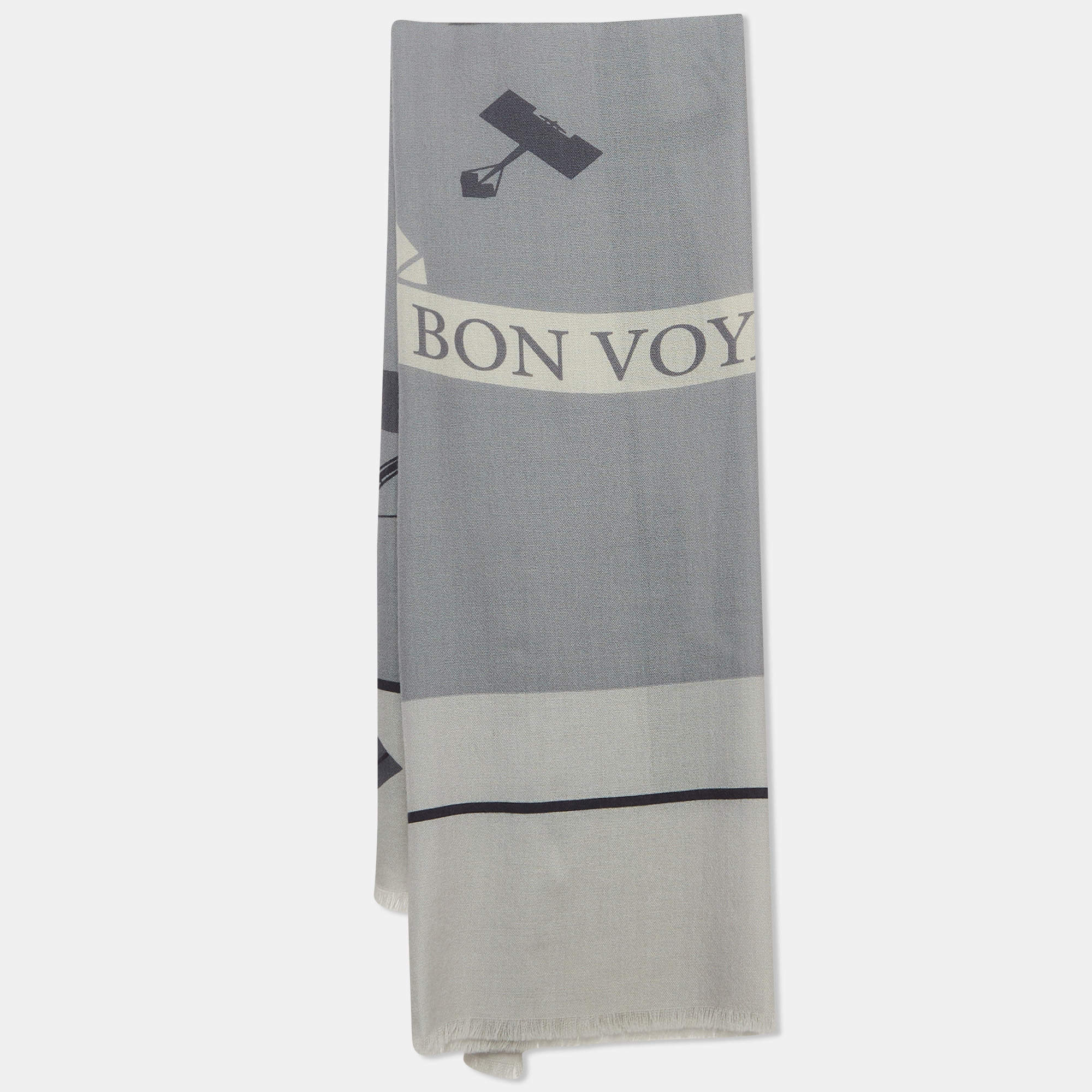 Pre Owned Cartier Grey Bon Voyage Wool Fringed Scarf