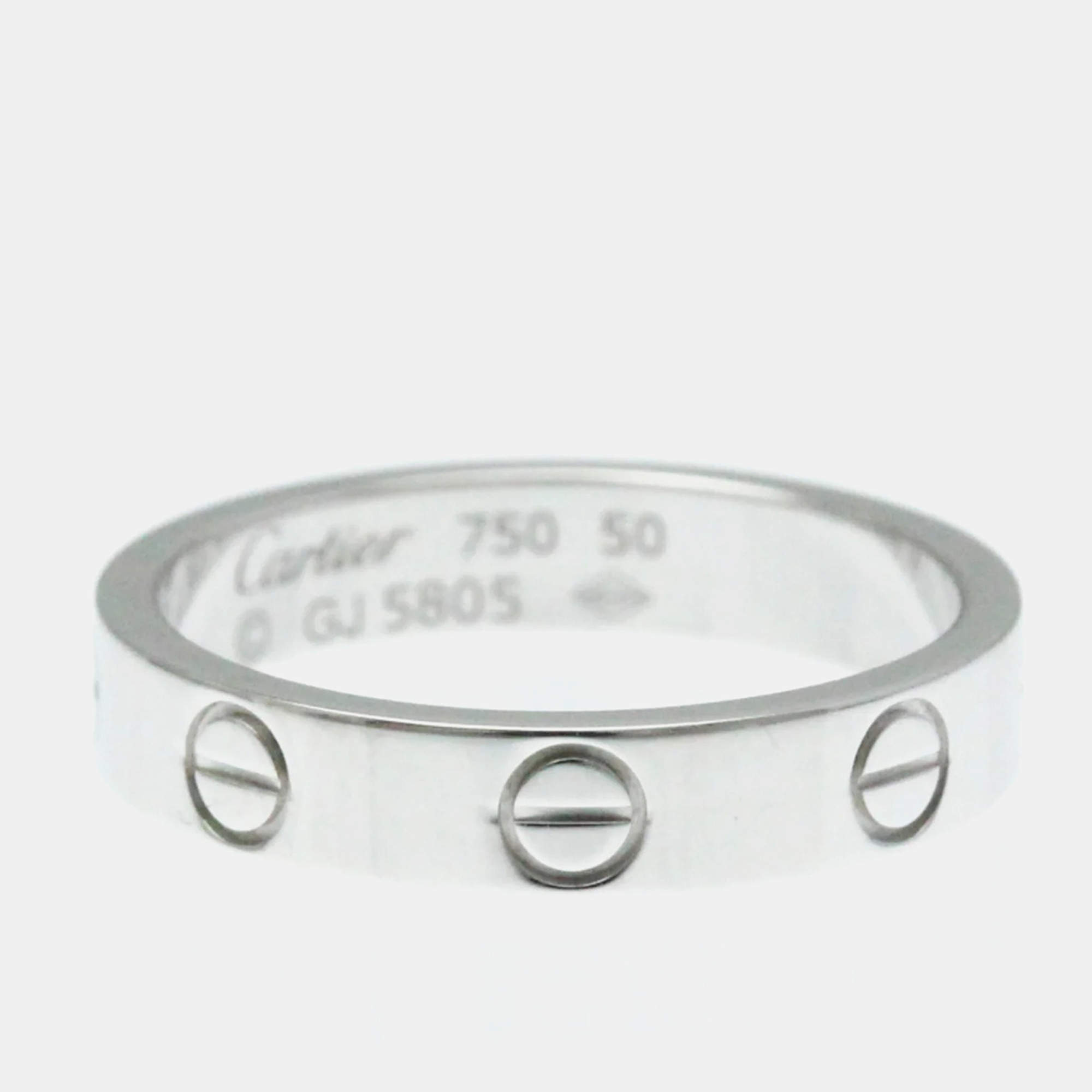 Pre Owned Cartier 18K White Gold Love Band Ring EU 50