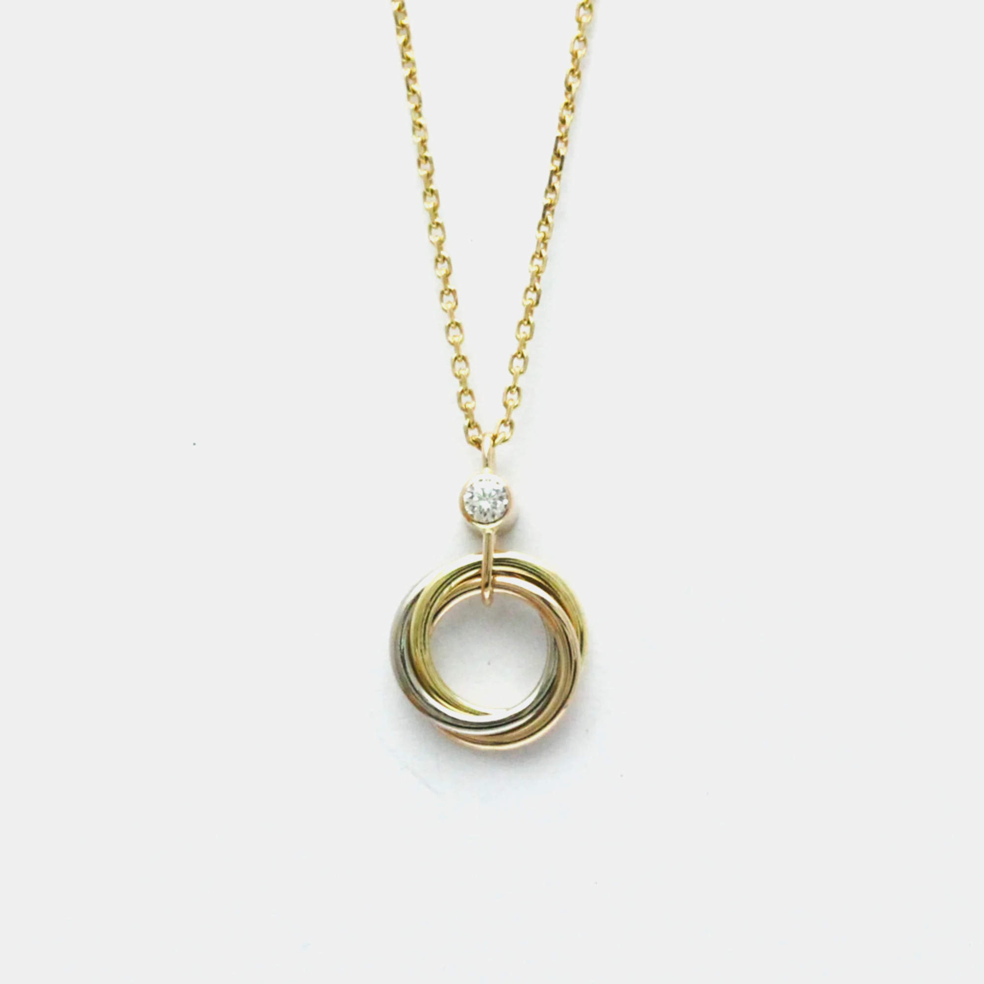 Pre Owned Cartier 18K Yellow, Rose, White Gold and Diamond Trinity Pendant Necklace 