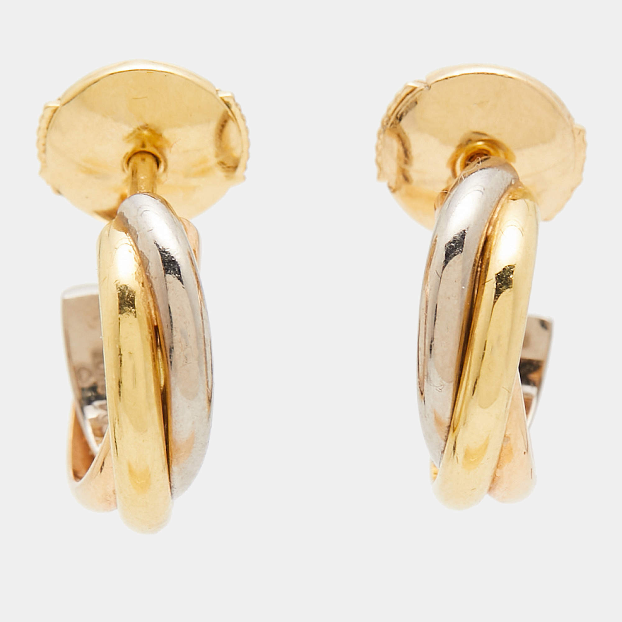 Pre Owned Cartier Trinity 18K Three Tone Gold Hoop Earrings
