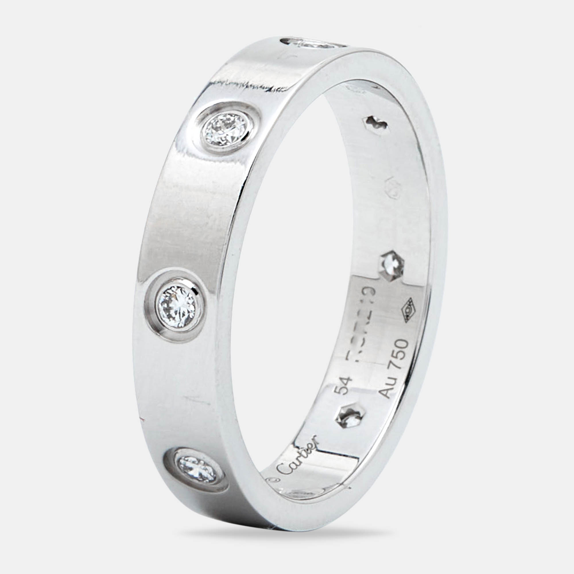 مملوكة مسبقًا Cartier Love 8 Diamond 18k White Gold Ring Size 54