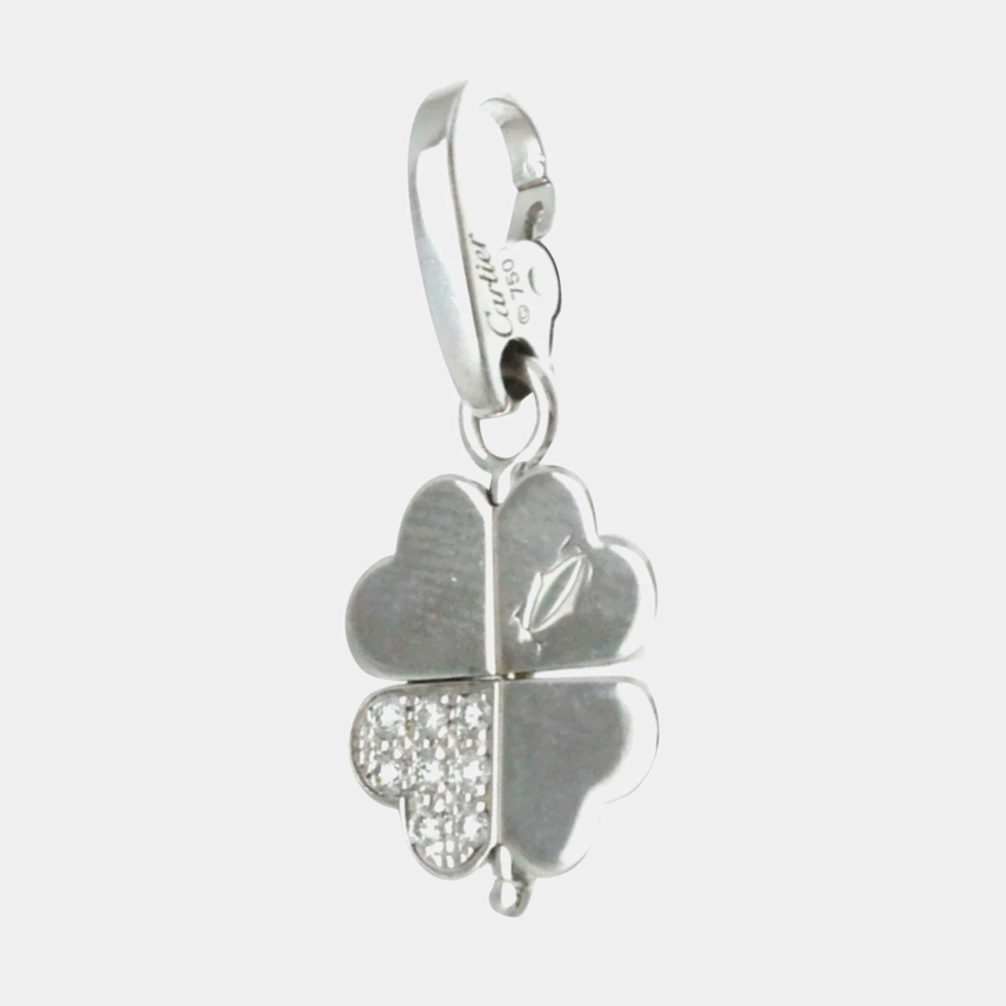 Cartier 18K White Gold and Diamond 4 Leaf Clover Pendant Charm