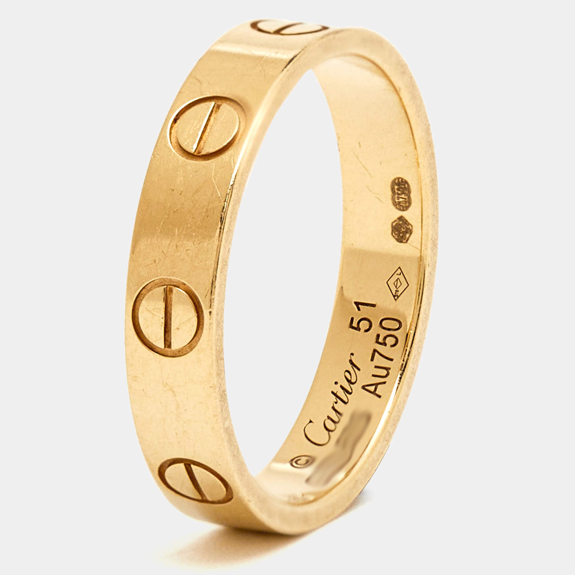 Pre Owned Cartier Love 18k Yellow Gold Narrow Wedding Band Ring Size 51