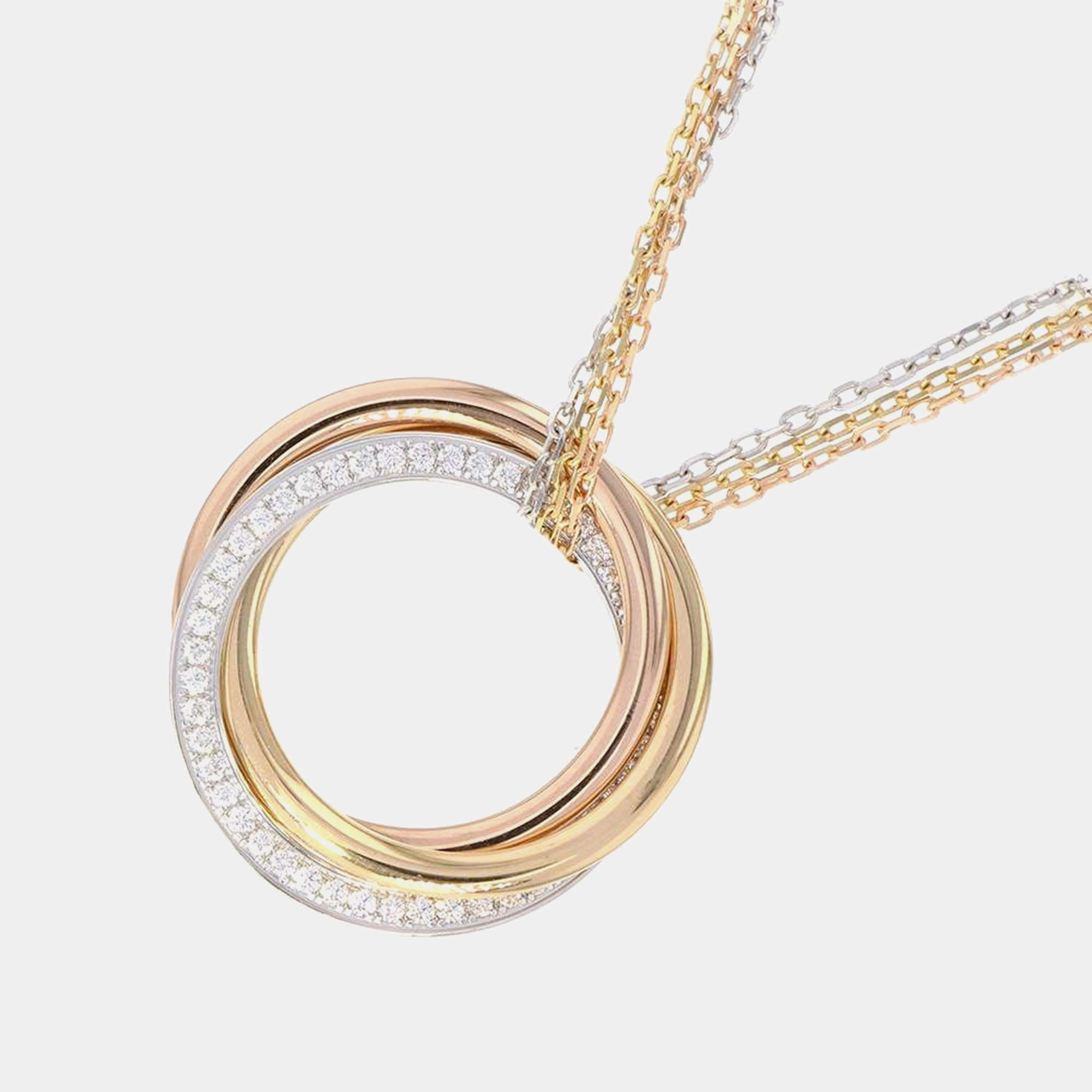 مملوكة مسبقًا Cartier 18K Yellow, Rose, White Gold and Diamond Trinity Pendant Necklace