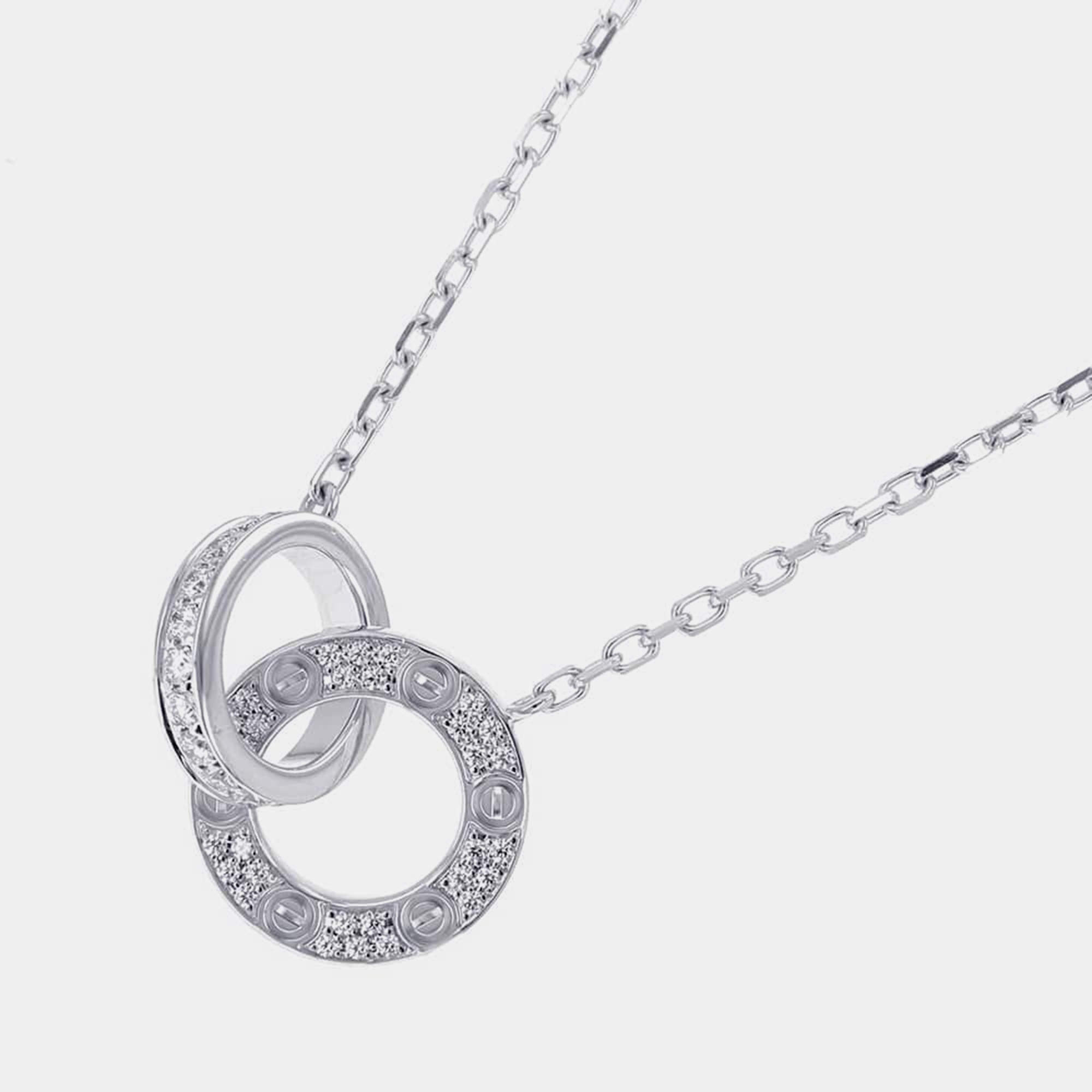 Cartier 18K White Gold Love Shape Pav Diamond Necklace B7216300