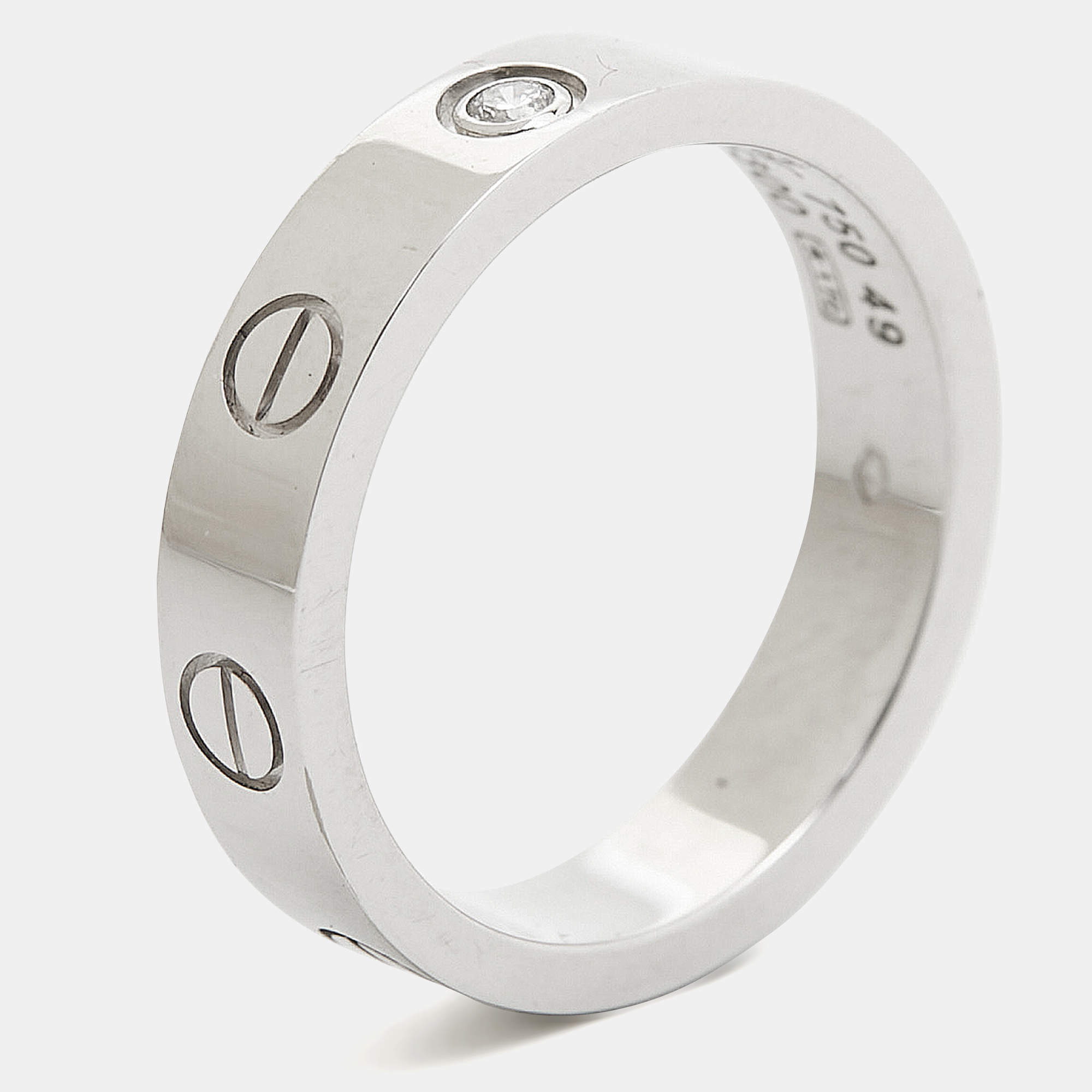 Cartier Love 1 Diamond 18K White Gold Narrow Wedding Band Ring Size 49