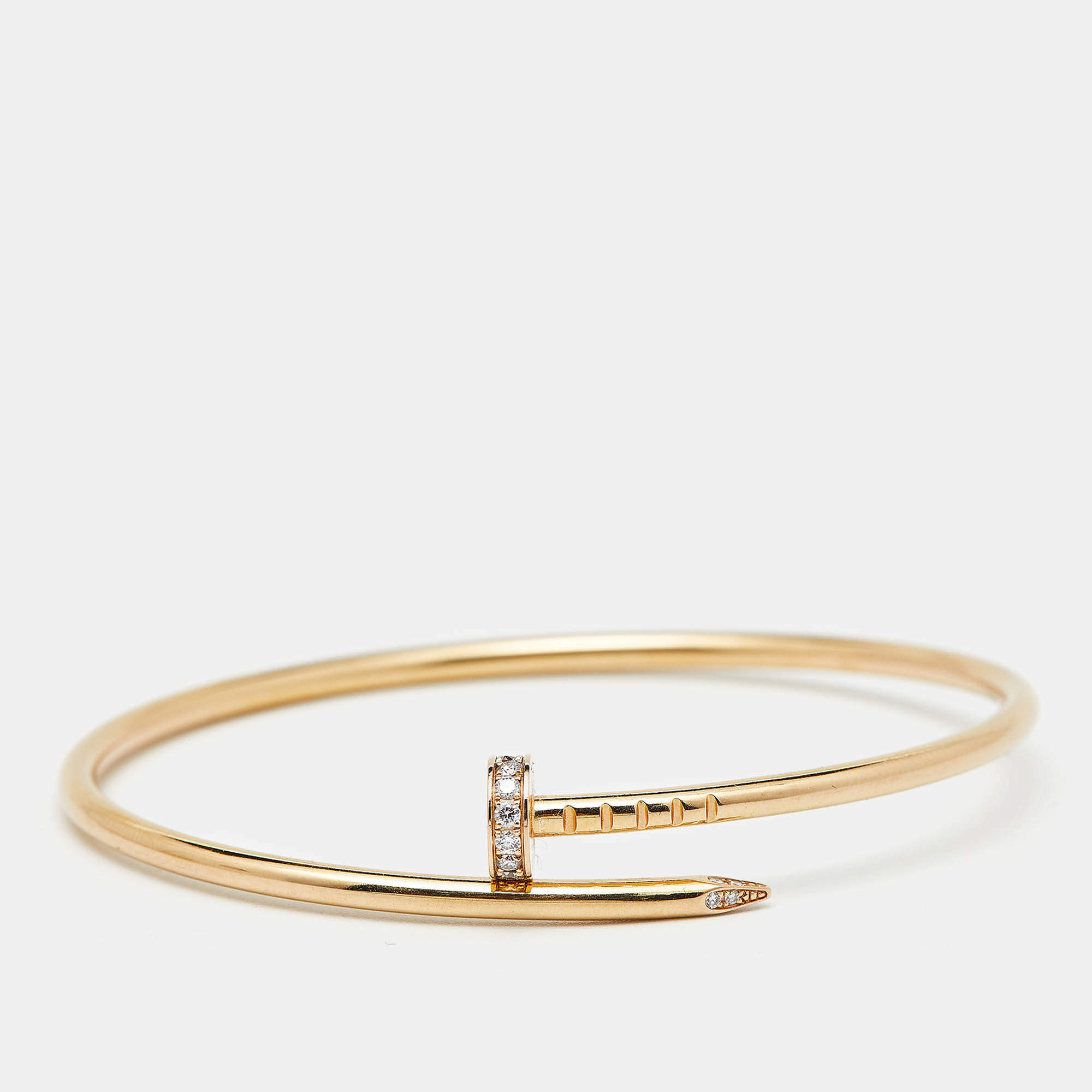 Pre Owned Cartier Juste Un Clou Diamonds 18k Rose Gold Small Model Bracelet 16