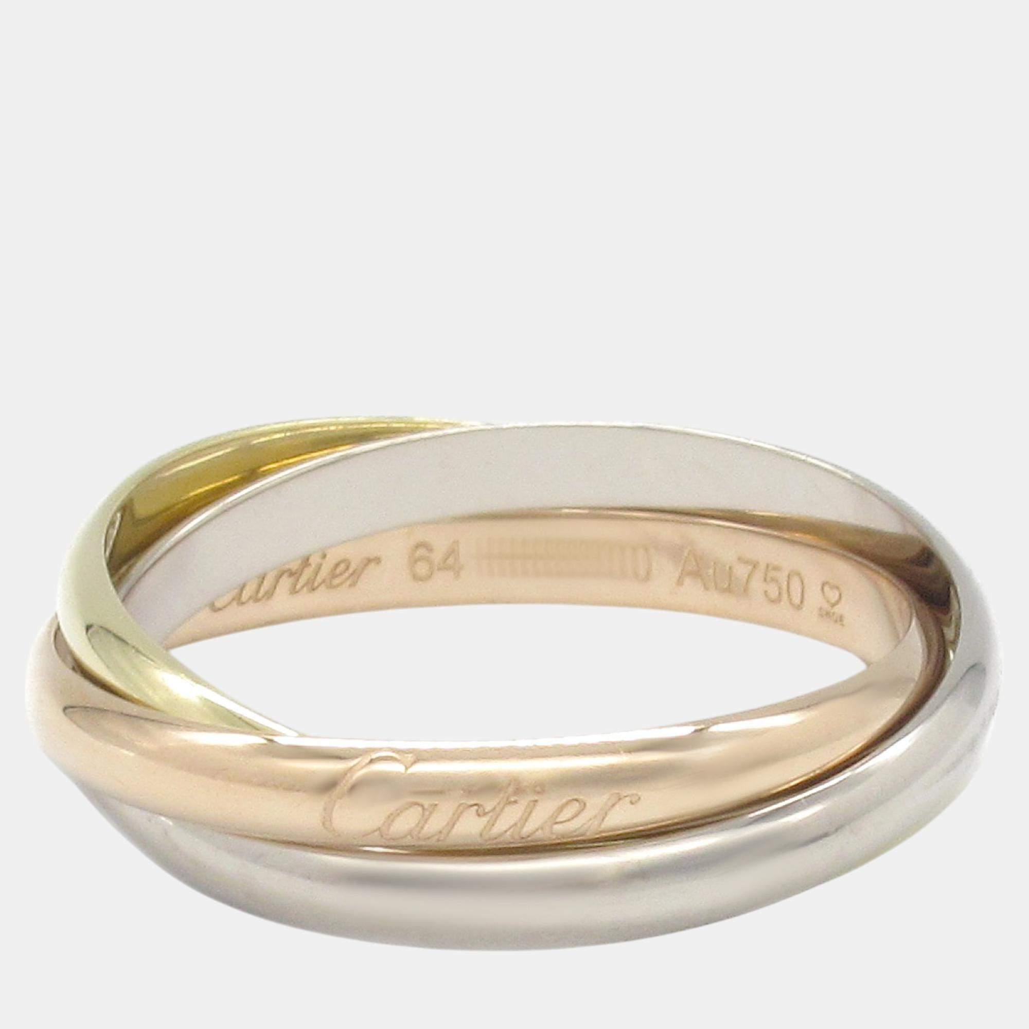 【Cartier】Trinity Cushion 指輪 Medium WhiteGold Rose Yellow CRB4241900 - Trinity cushion ring, classic model, paved